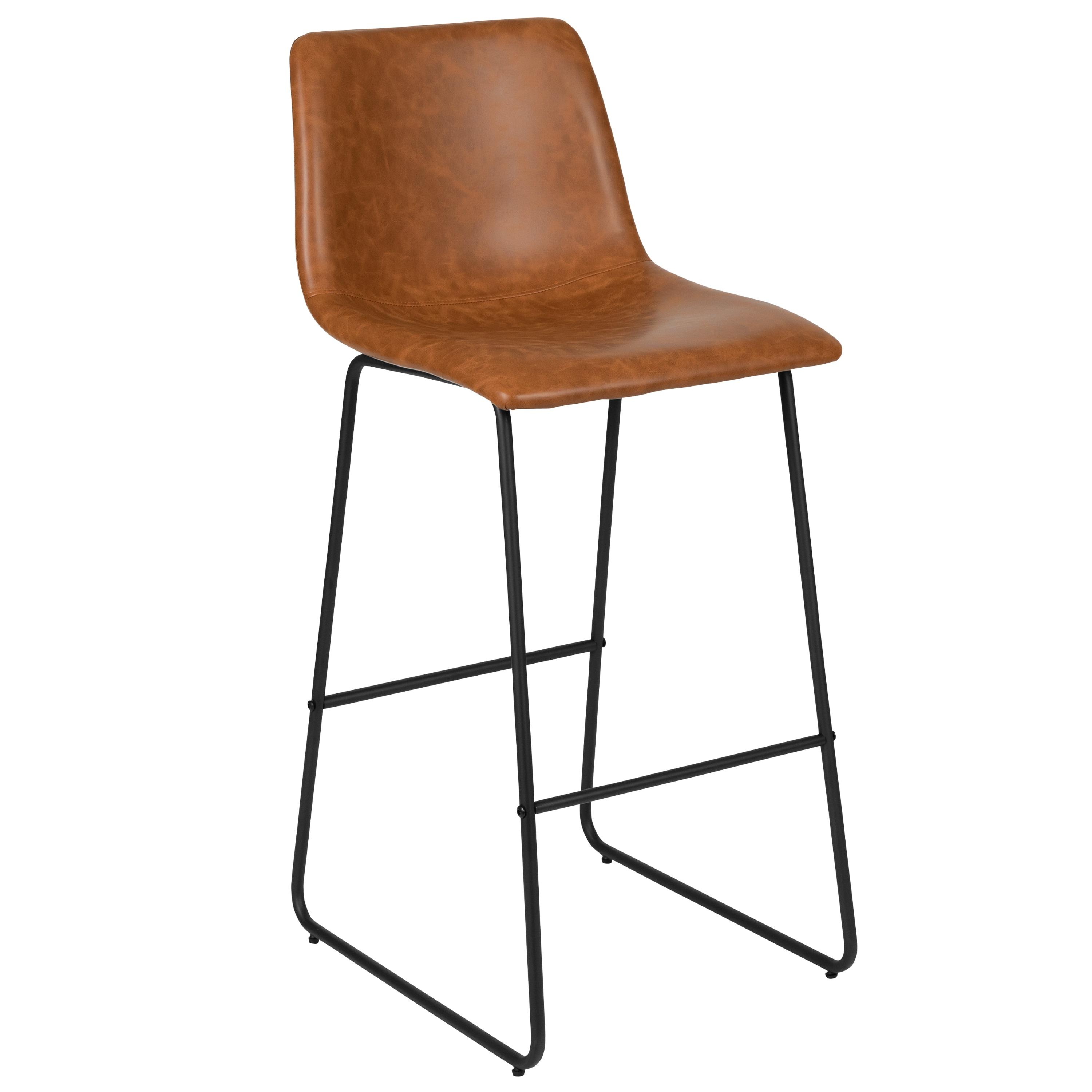 Flash Furniture 30 inch LeatherSoft Bar Height Barstools in Light Brown, Set of 2