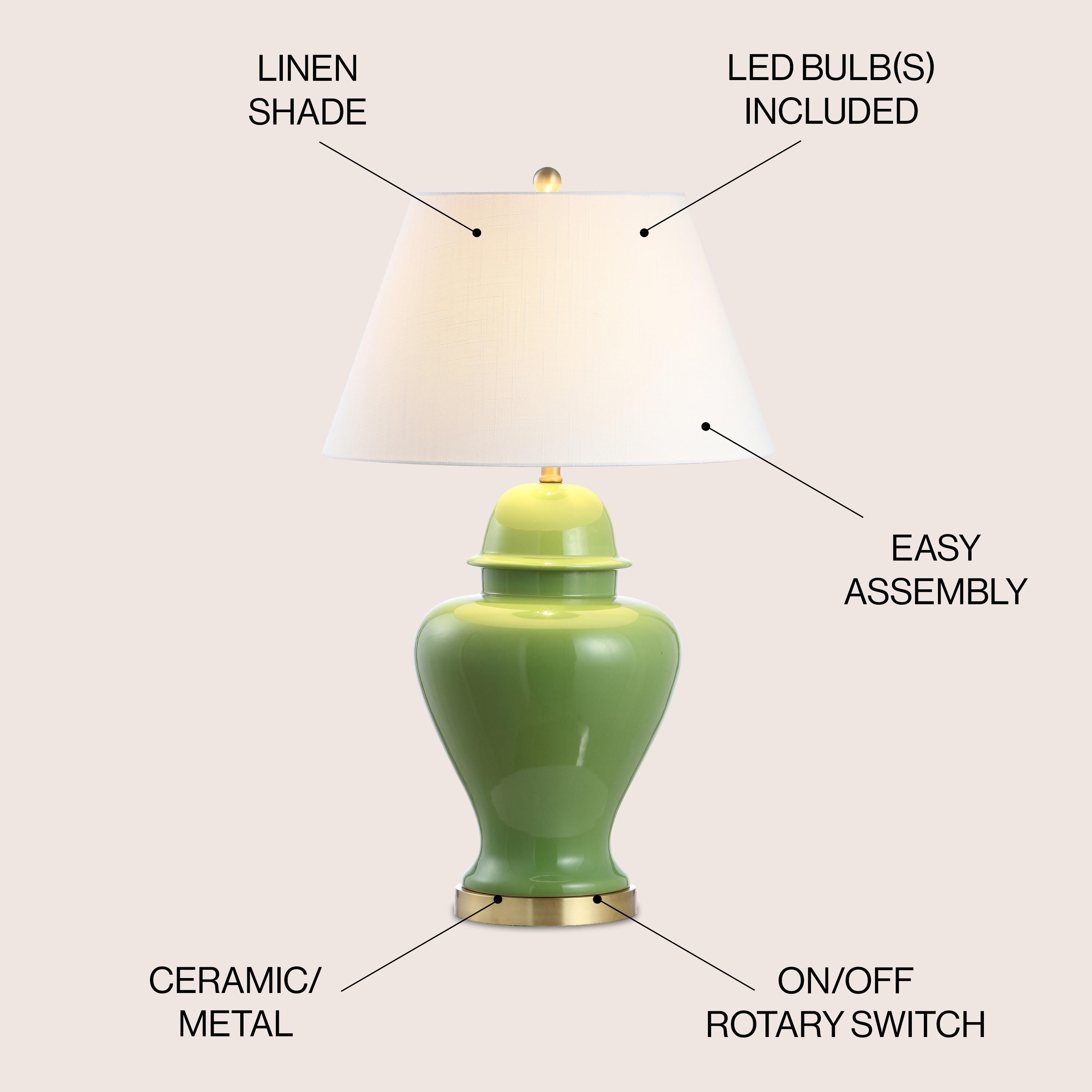 JONATHAN Y JYL6618A Sagwa 33" Ceramic/Iron Modern Classic LED Table Lamp, Contemporary, Farmhouse, Rustic, Traditional for living room, dinning room, bedroom, office Bulb Included, Green