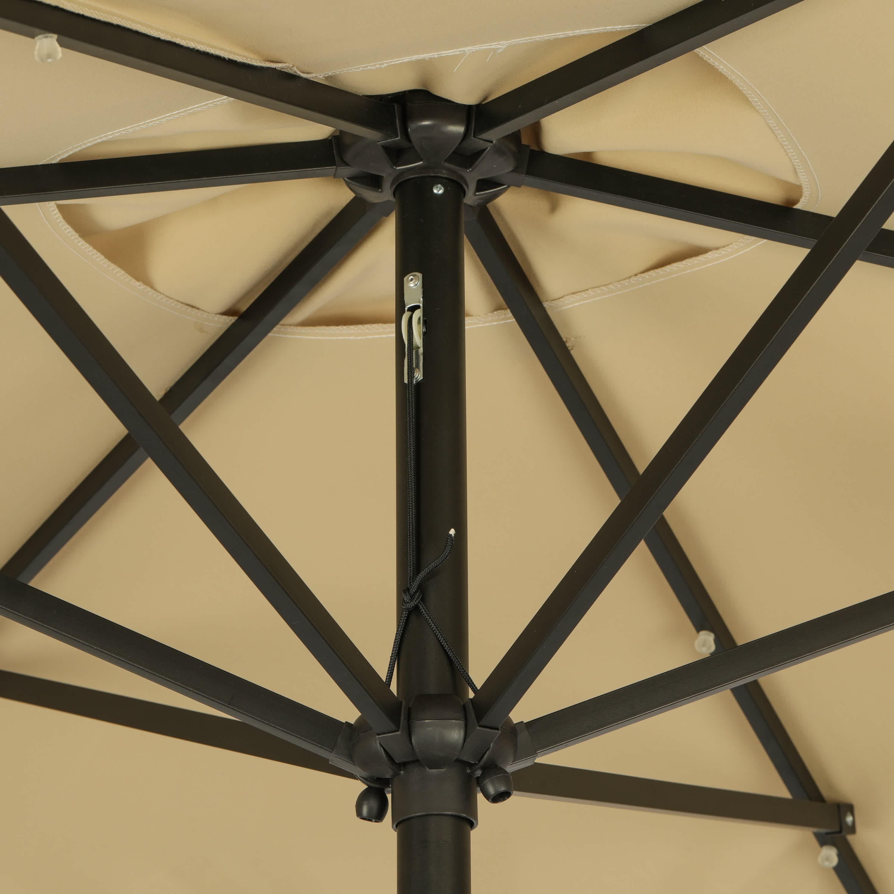 10' x 6.5' Rectangular Nassau Market Patio Umbrella with LED Bulb Lights Champagne - Island Umbrella: Solar-Powered, Weather-Resistant