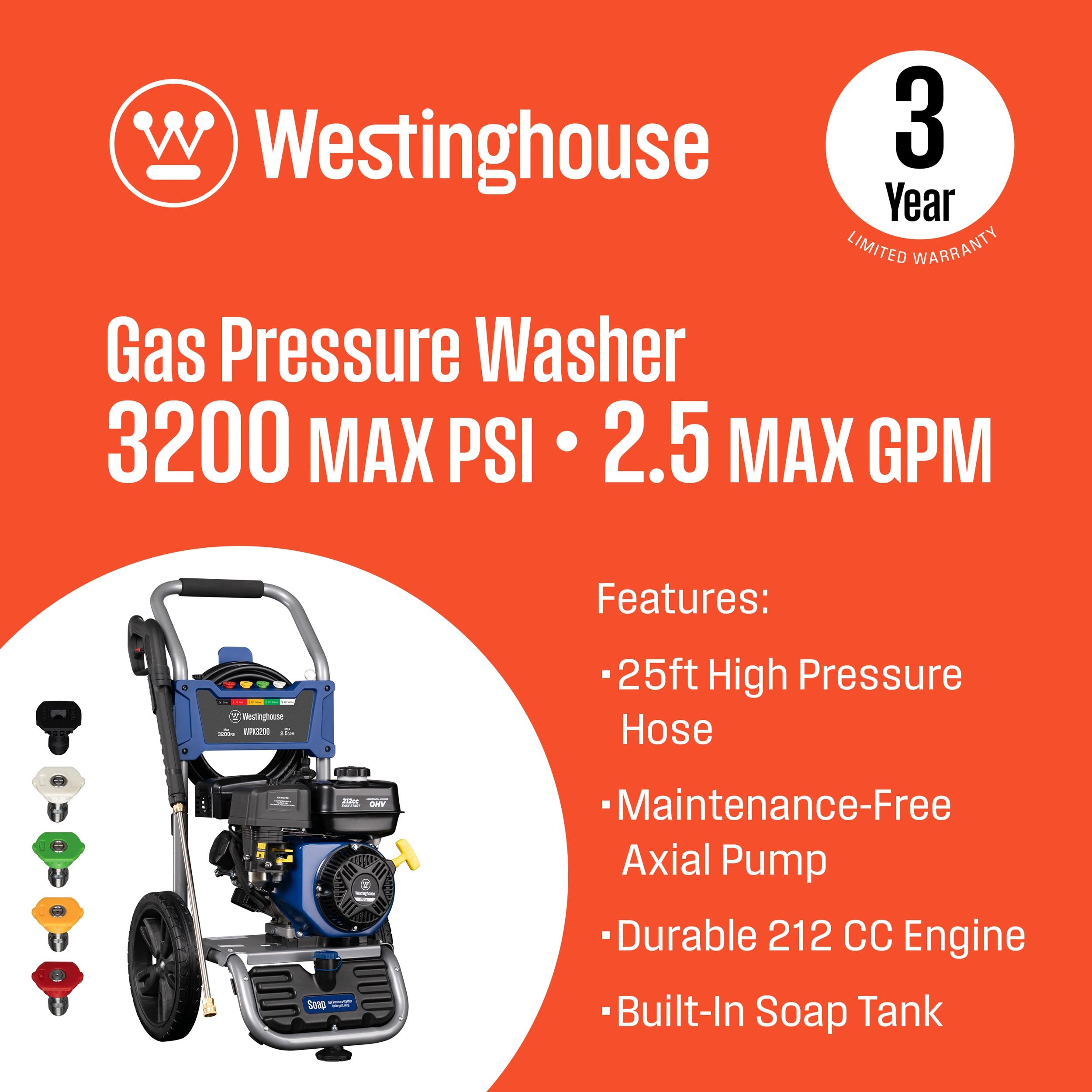 Westinghouse 3200-PSI, 2.5-GPM Gas Pressure Washer with 5 Nozzles & Soap Tank