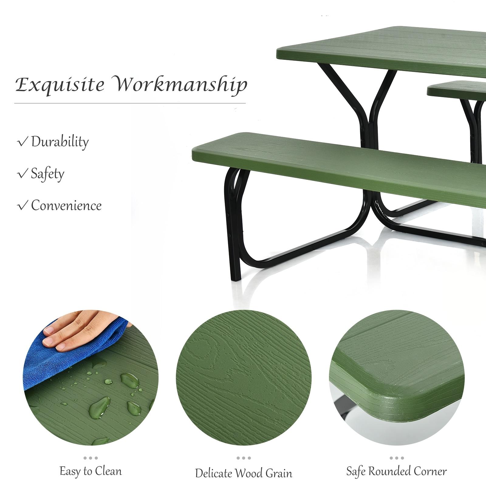Spaco Picnic Table Bench Set for Outdoor Camping -Green, Furniture Conversation Sets, Coffee Table for Garden, Poolside, Backyard