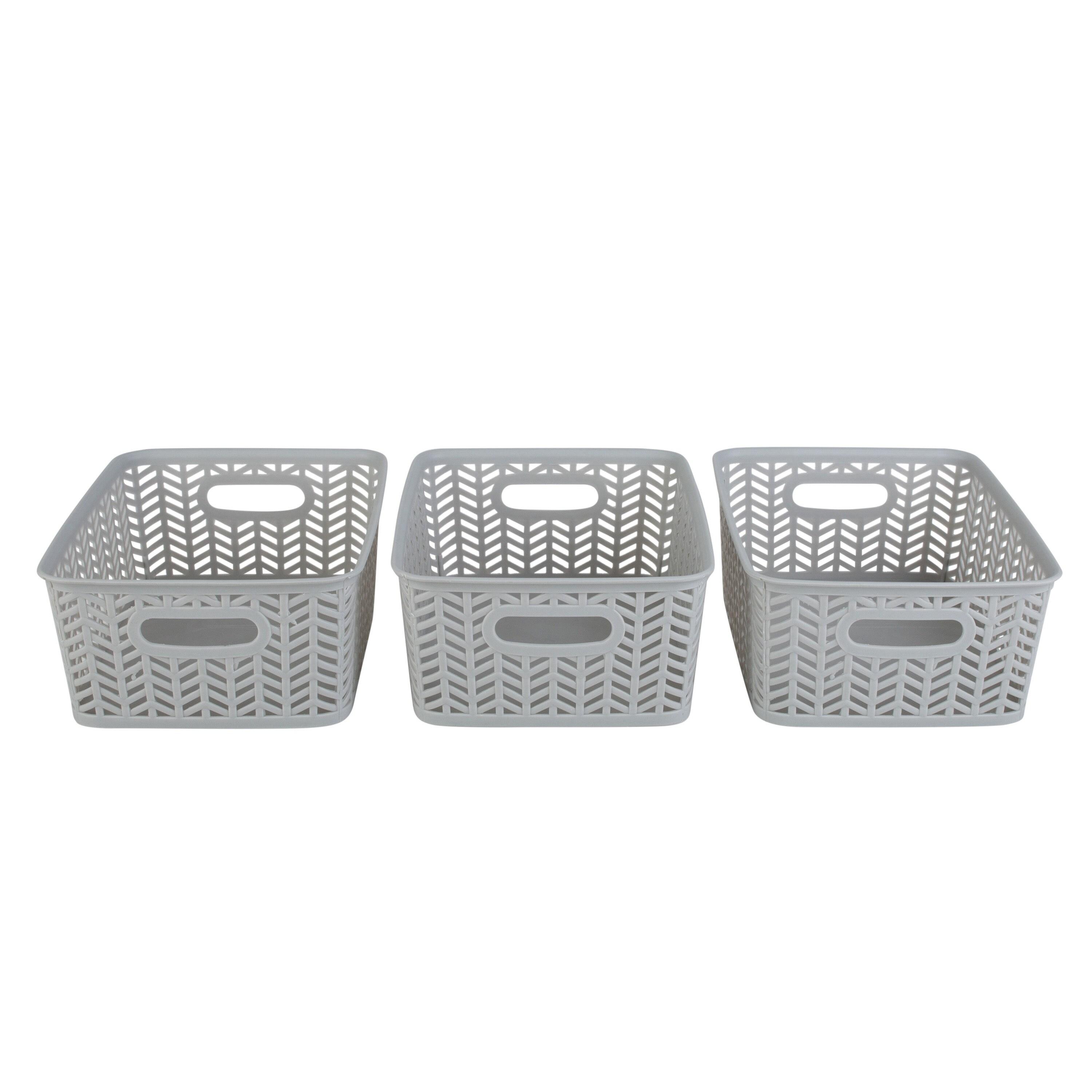 Simplify 3 Pack Small Herringbone Plastic Storage Basket In Grey