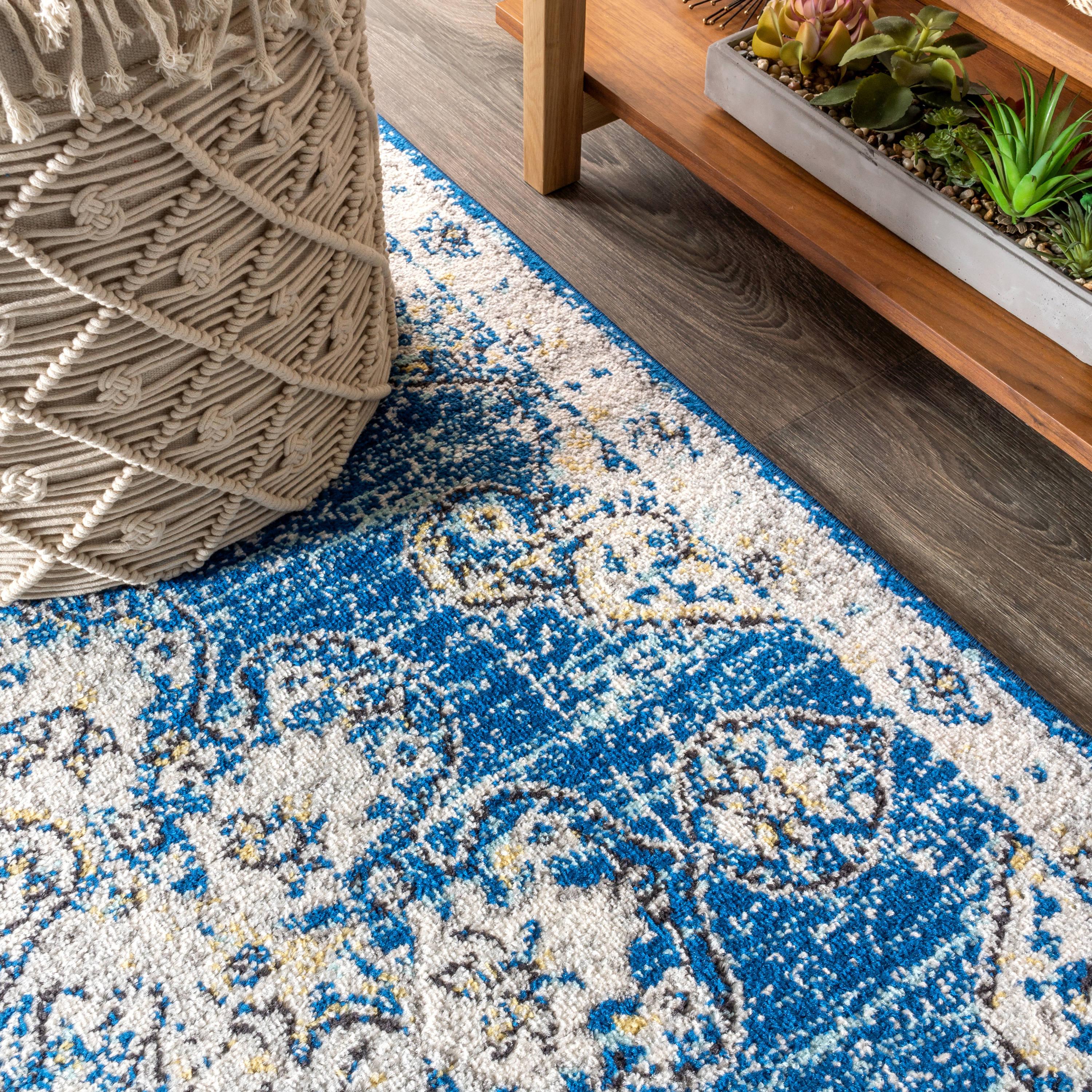 JONATHAN Y Bohemian FLAIR Boho Vintage Medallion Blue/Cream 4 ft. x 6 ft. Area Rug