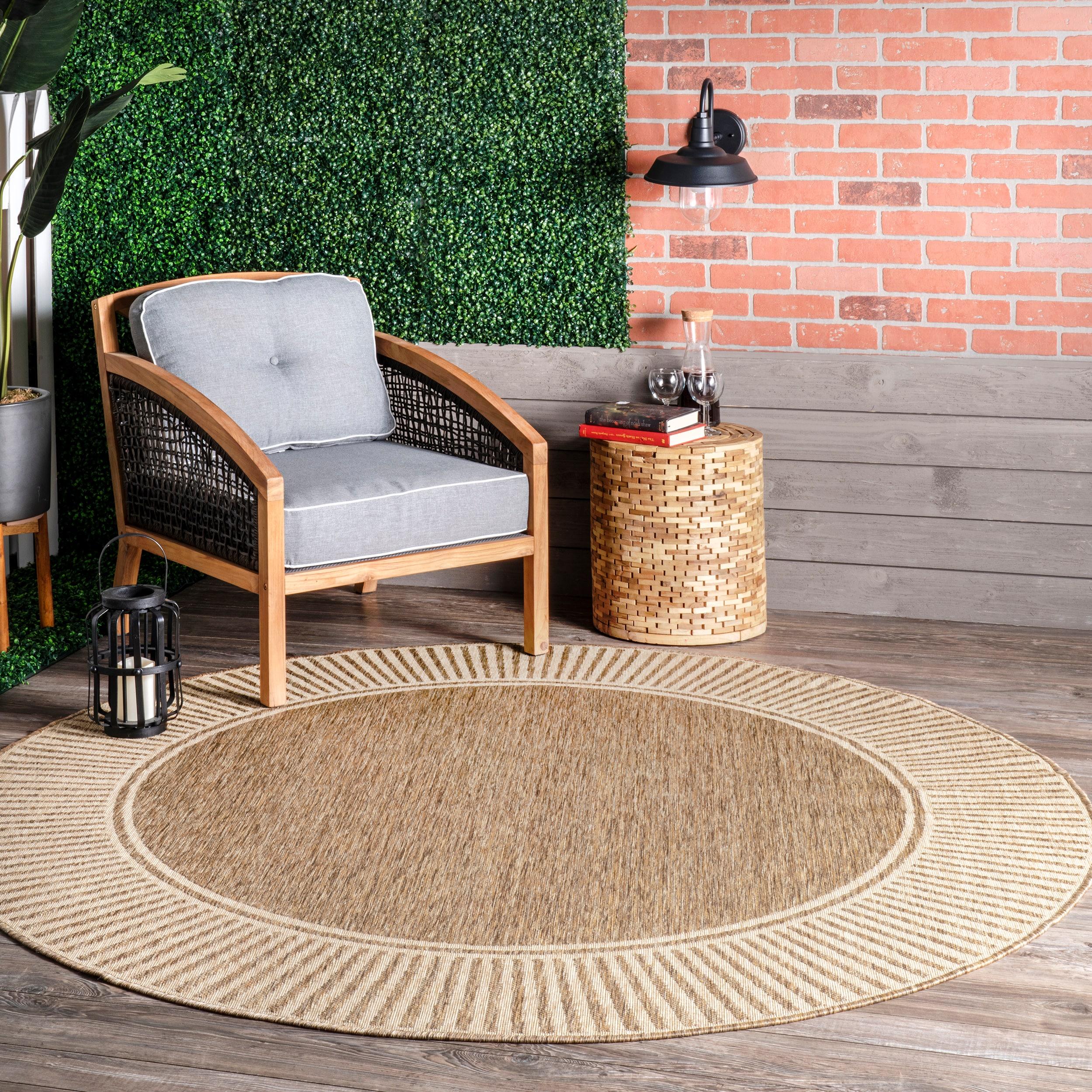 nuLOOM 7' Round Outdoor Area Rug, Stain Resistant, Weather Resistant, High Traffic, Patio, Balcony, Outside, Living Room Dining Room, Asha Light Brown