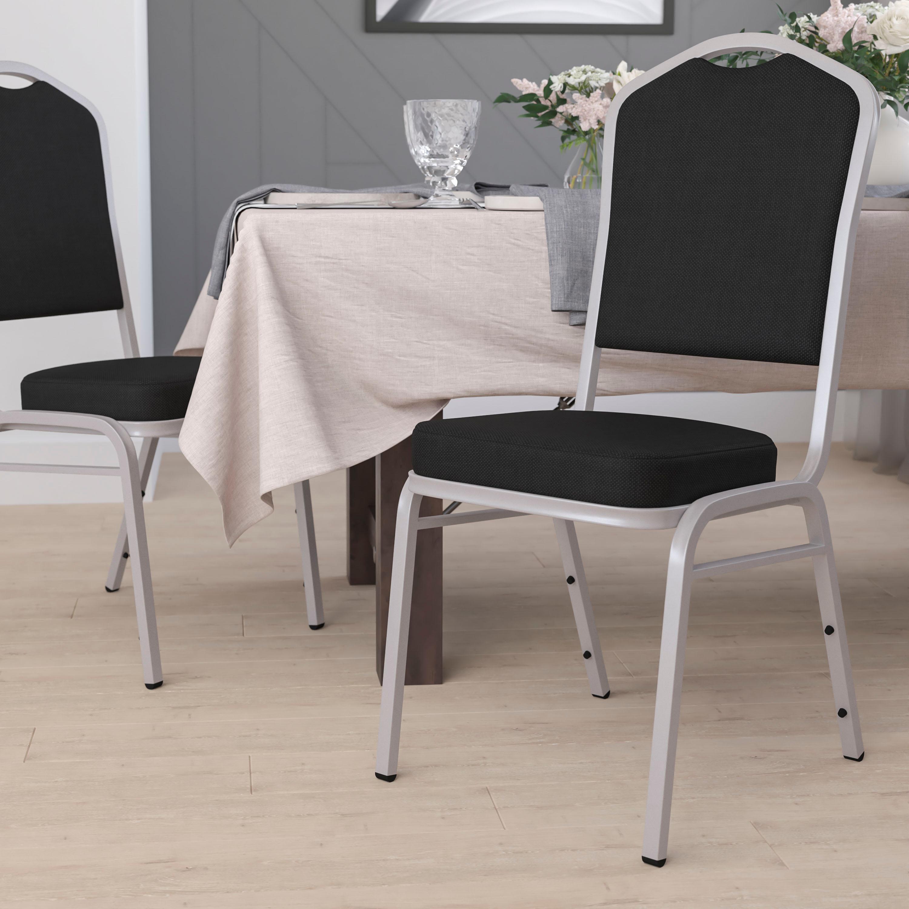 Flash Furniture HERCULES Series Crown Back Stacking Banquet Chair in Black Fabric - Silver Frame