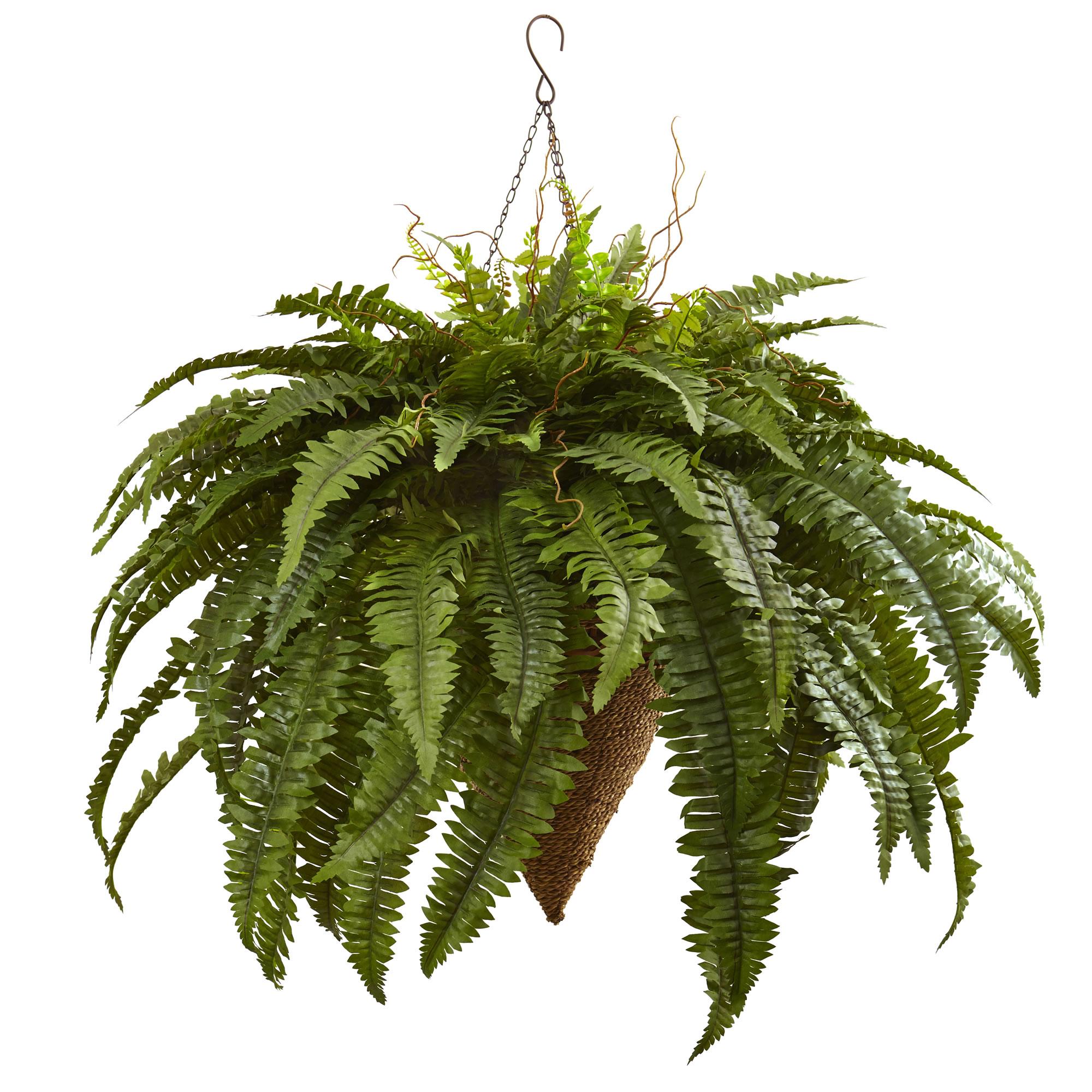 Nearly Natural Boston Fern Silk Hanging Basket
