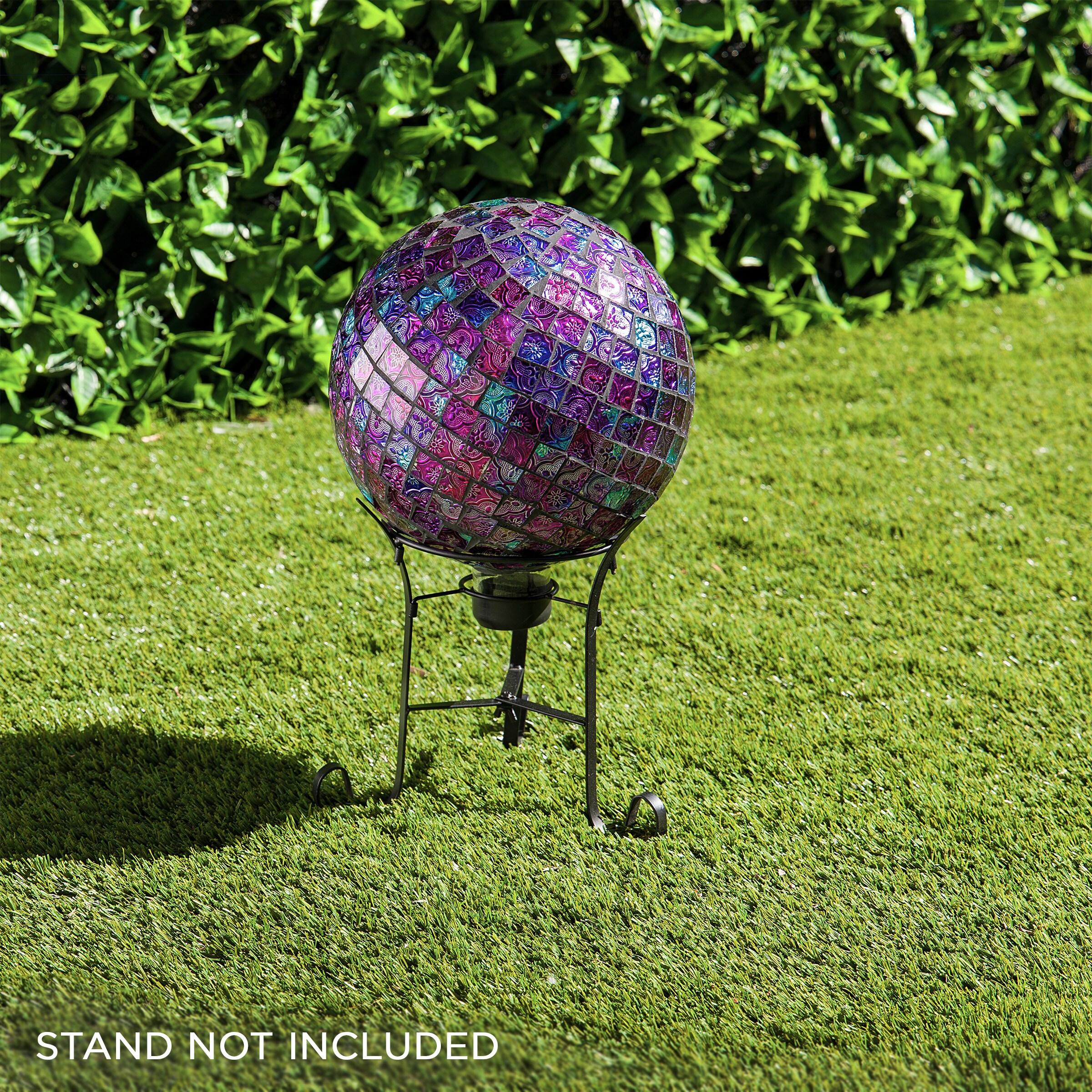 12" x 10" Indoor/Outdoor Embossed Pattern Glass Gazing Globe Purple - Alpine Corporation: Durable Polystone, LED Lights