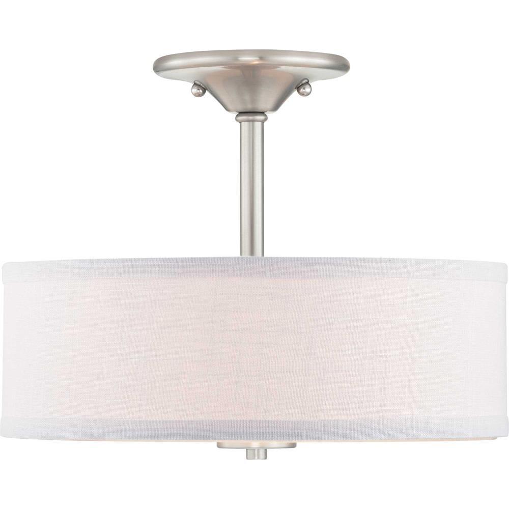 Progress Lighting, Inspire Collection, 2-Light Semi-Flush, Brushed Nickel, Etched Glass with Summer Linen Shade