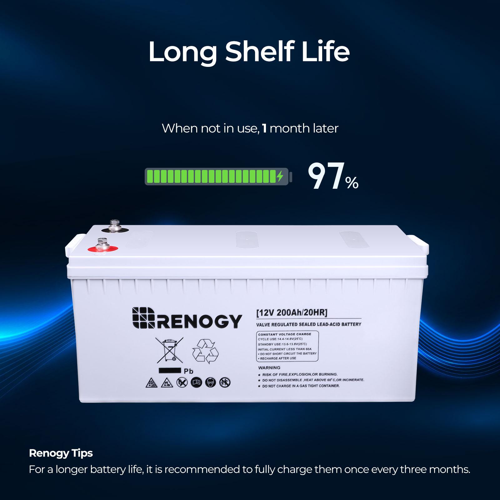 Renogy Deep Cycle AGM Battery 12 Volt 200Ah, 2000A Max Discharge Current, Safe Charge Most Home Appliances for RV, Camping, Cabin, Marine and Off-Grid System, Maintenance-Free