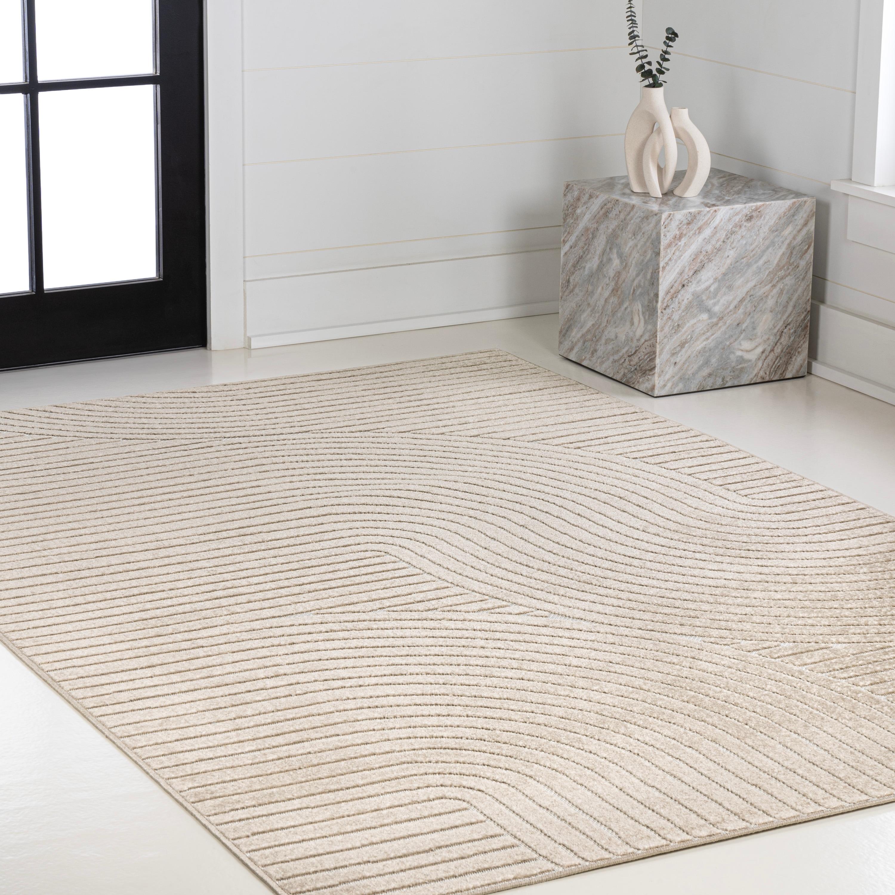 JONATHAN Y Hallie High-Low Minimalist Curve Geometric Beige/Cream 5 ft. x 8 ft. Indoor/Outdoor Area Rug