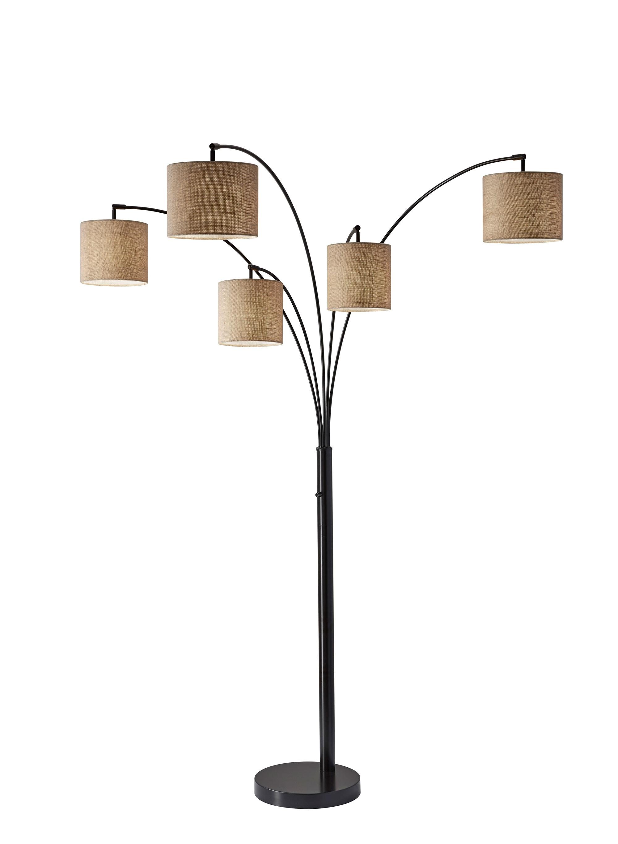 82" Trinity 5-Arm Arc Lamp Bronze - Adesso: Burlap Shades, Antique Finish, Overhead Lighting