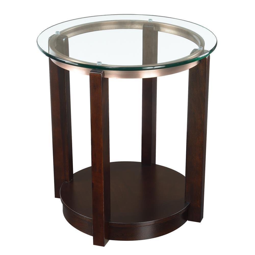 Picket House Furnishings Benton End Table Espresso: Modern Round Glass Top, Wood Frame, Spot Clean
