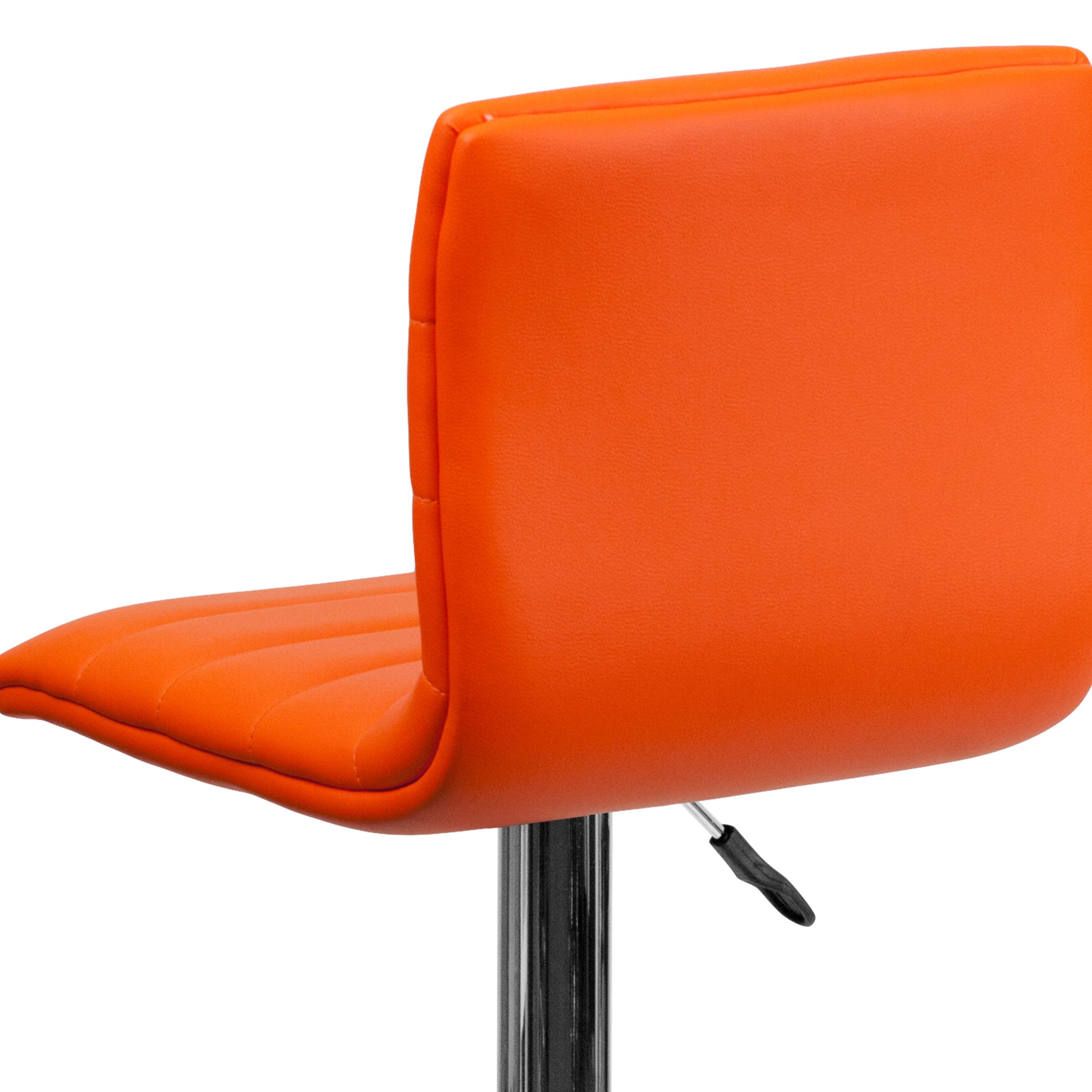 Flash Furniture Modern Orange Vinyl Adjustable Bar Stool with Back, Counter Height Swivel Stool with Chrome Pedestal Base