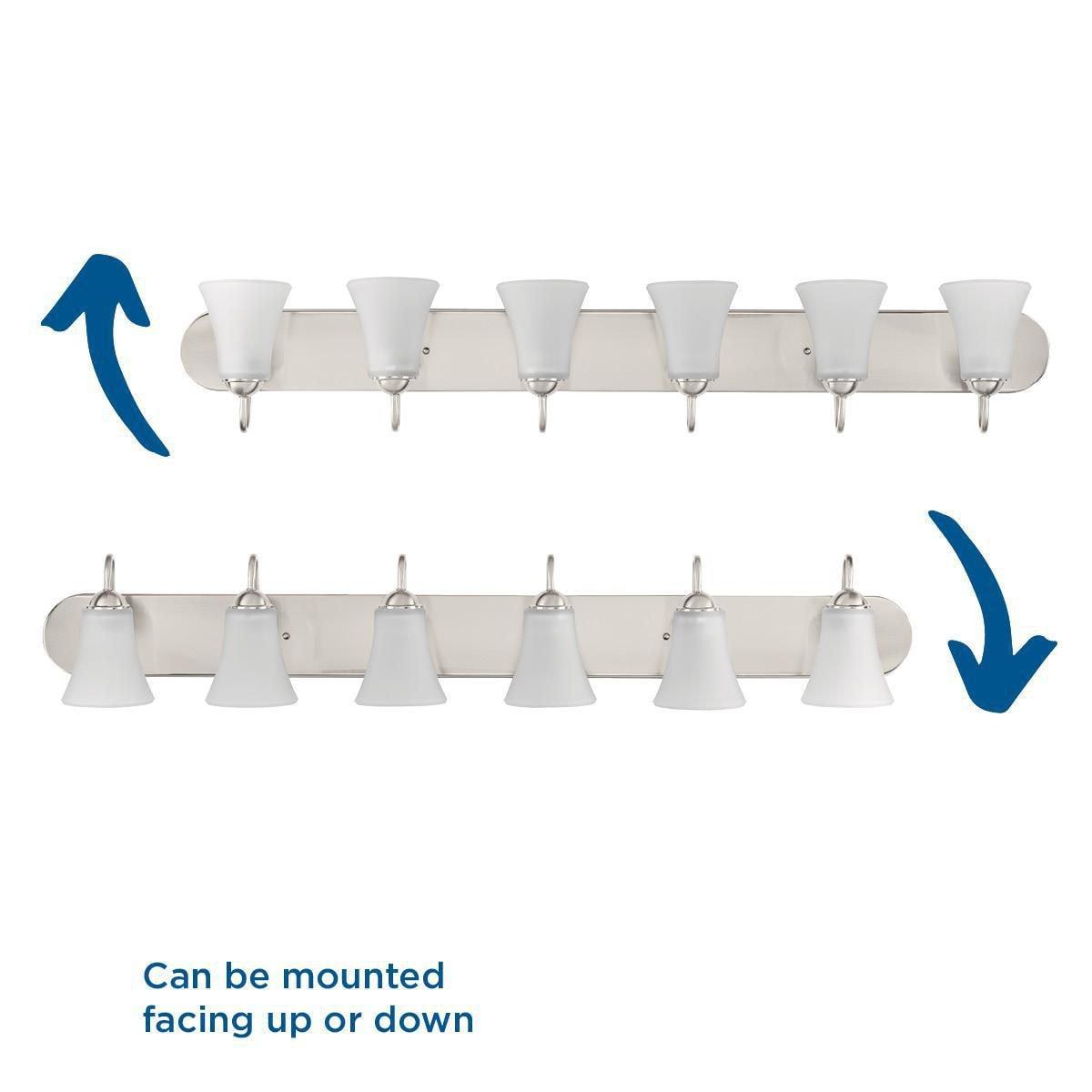 Progress Lighting, Classic Collection, 6-Light Bath, Brushed Nickel, Etched Glass Shades