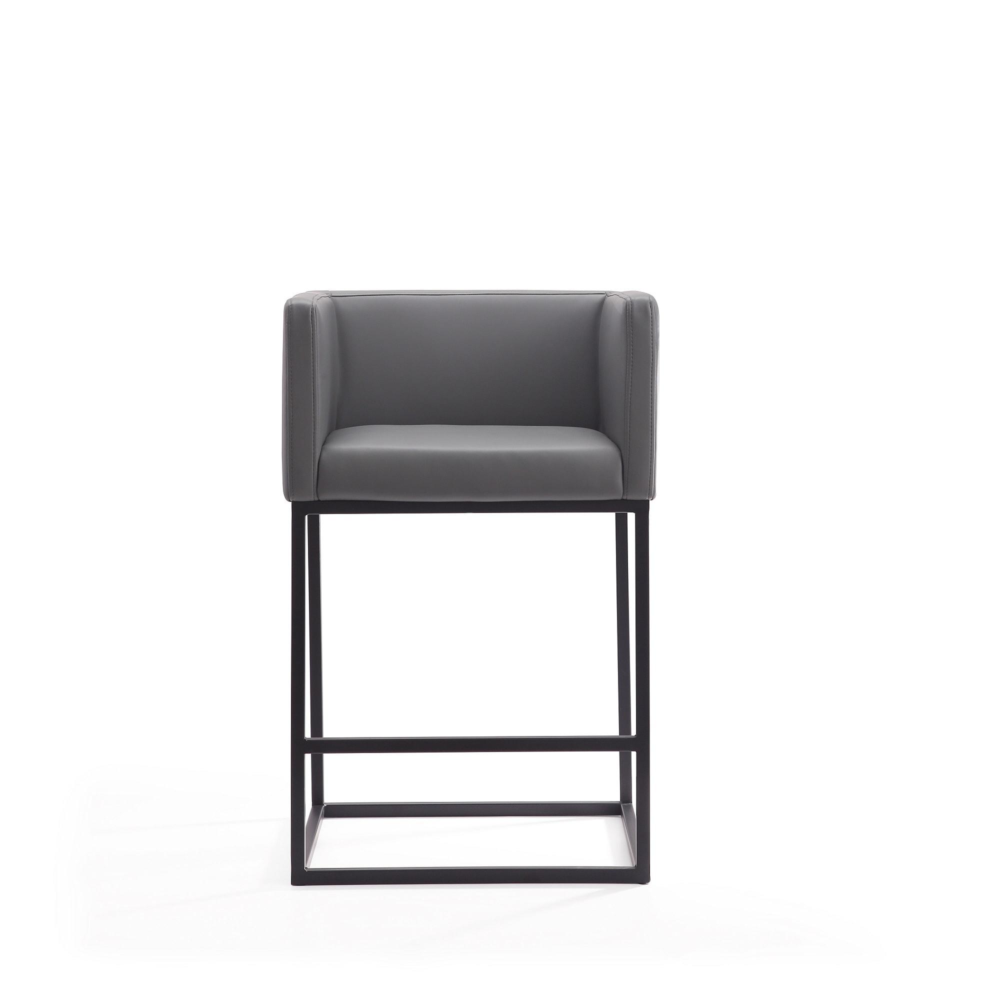 Embassy Metal Counter Height Barstool Gray - Manhattan Comfort: Faux Leather, Low Back with Armrest & Footrest