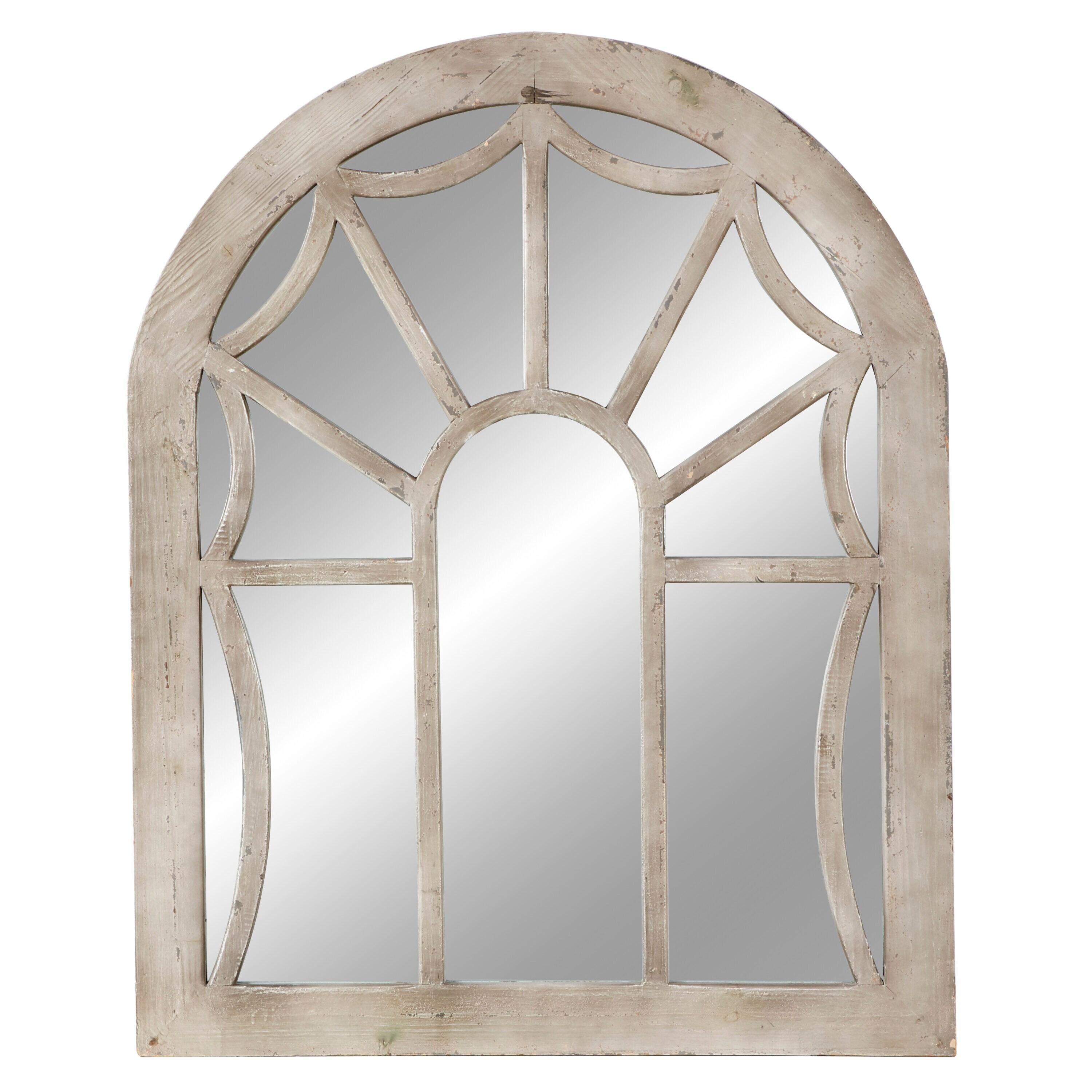 Wood Window Pane Inspired Wall Mirror with Arched Top Cream - Olivia & May: Antique Finish, No Assembly, Spot Clean