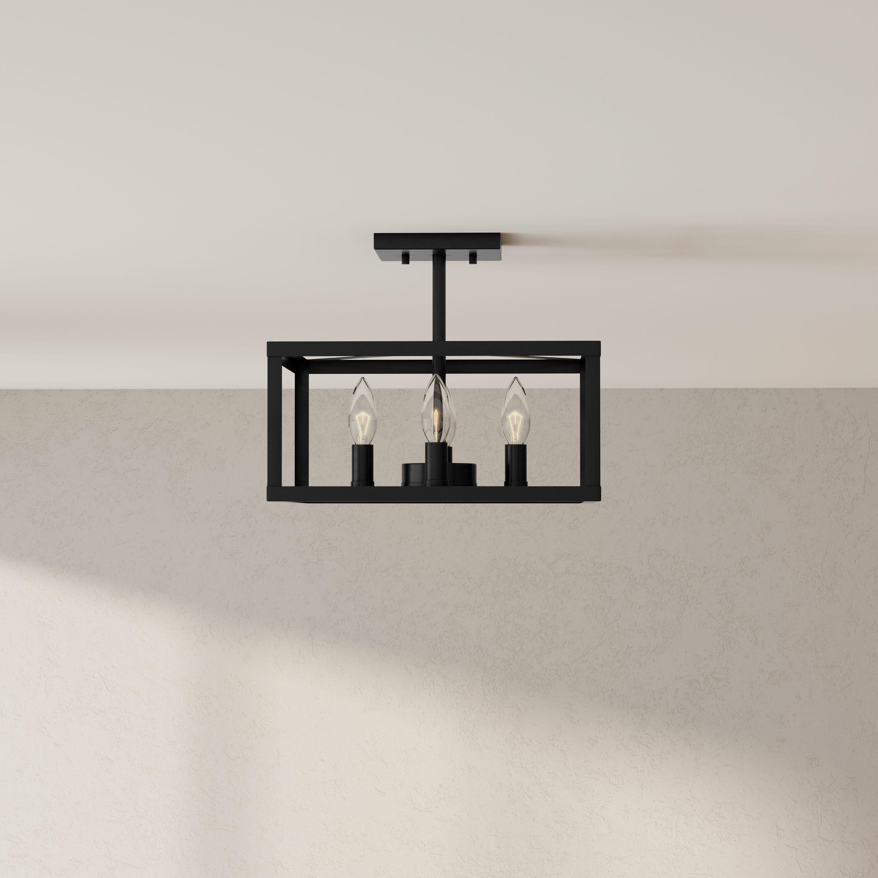 Progress Lighting Hillcrest 4-Light Semi-Flush Mount in Matte Black with Clear Beveled Glass Panels