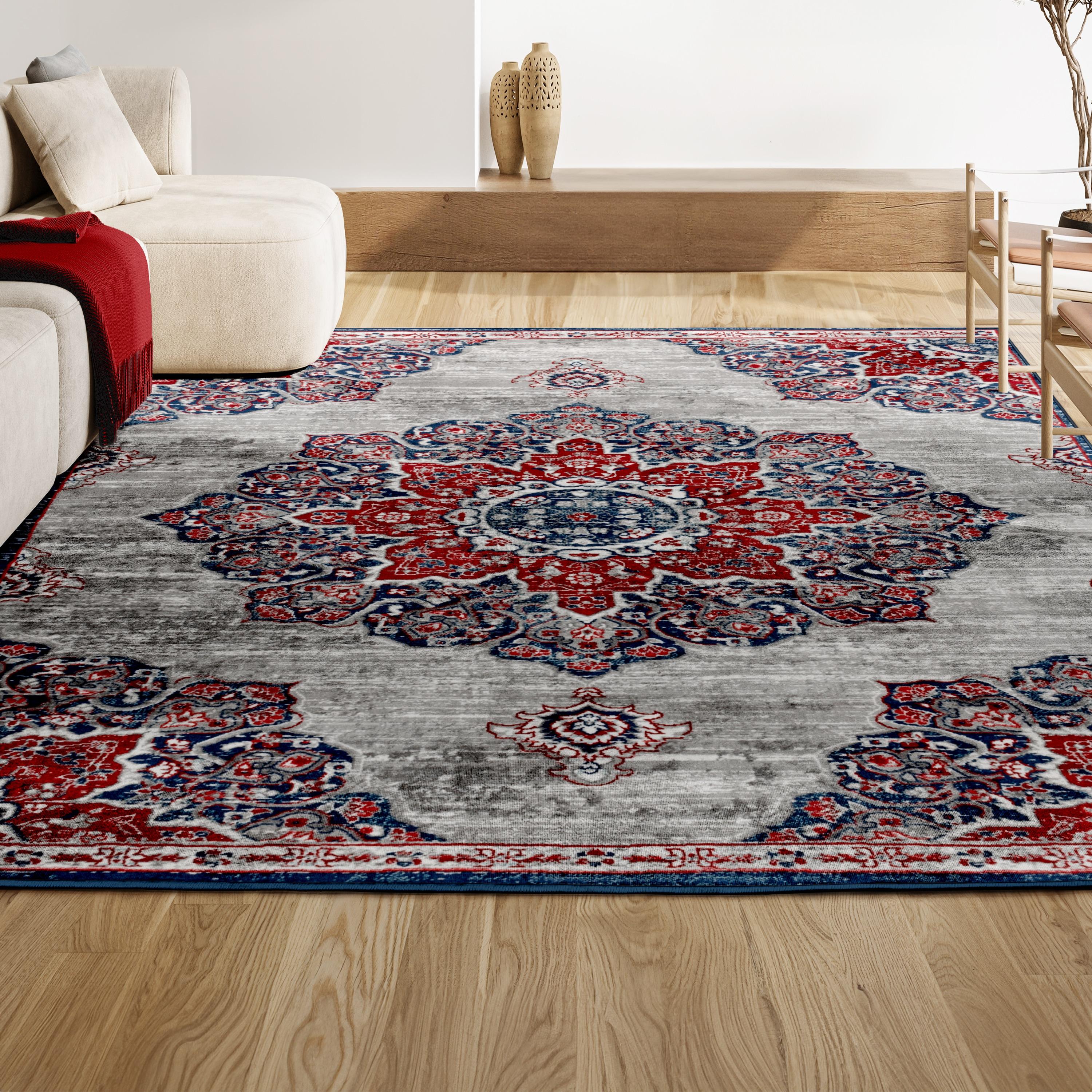 4'x6' Modern Persian Vintage Moroccan Medallion Area Rug, Navy/Red - JONATHAN Y