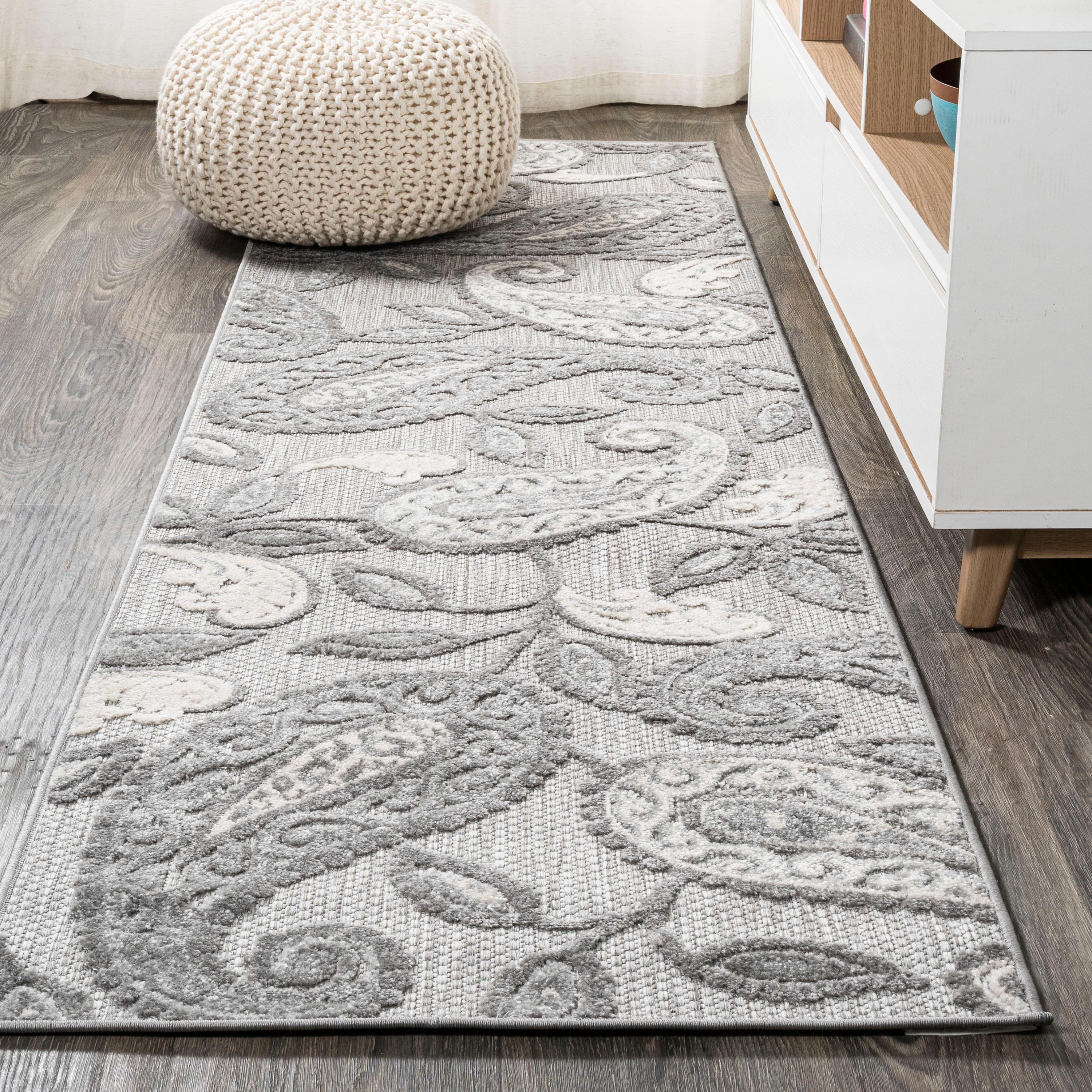 2'x10' Julien Paisley High-Low Indoor/Outdoor Area Rug, Light Gray - JONATHAN Y
