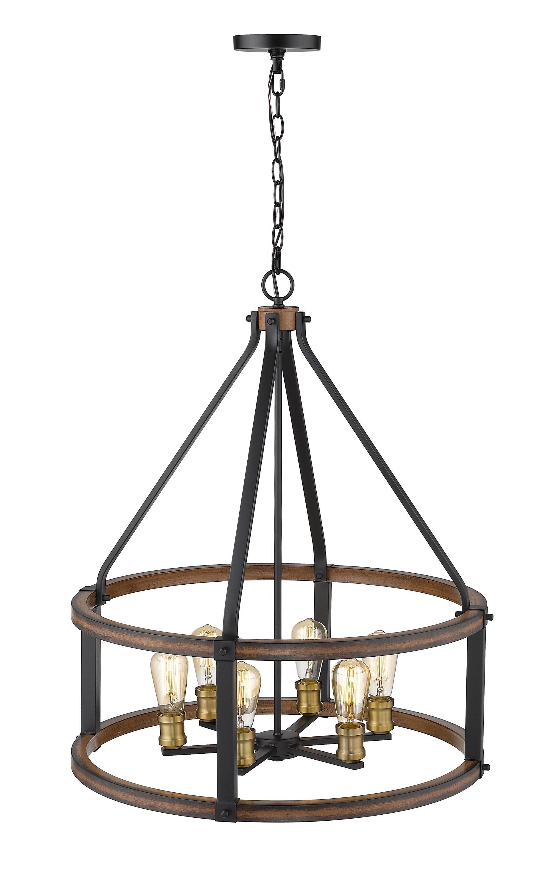 Z-Lite 472-6D Kirkland 6 Light 25" Wide Faux Wood Drum Chandelier - Wood