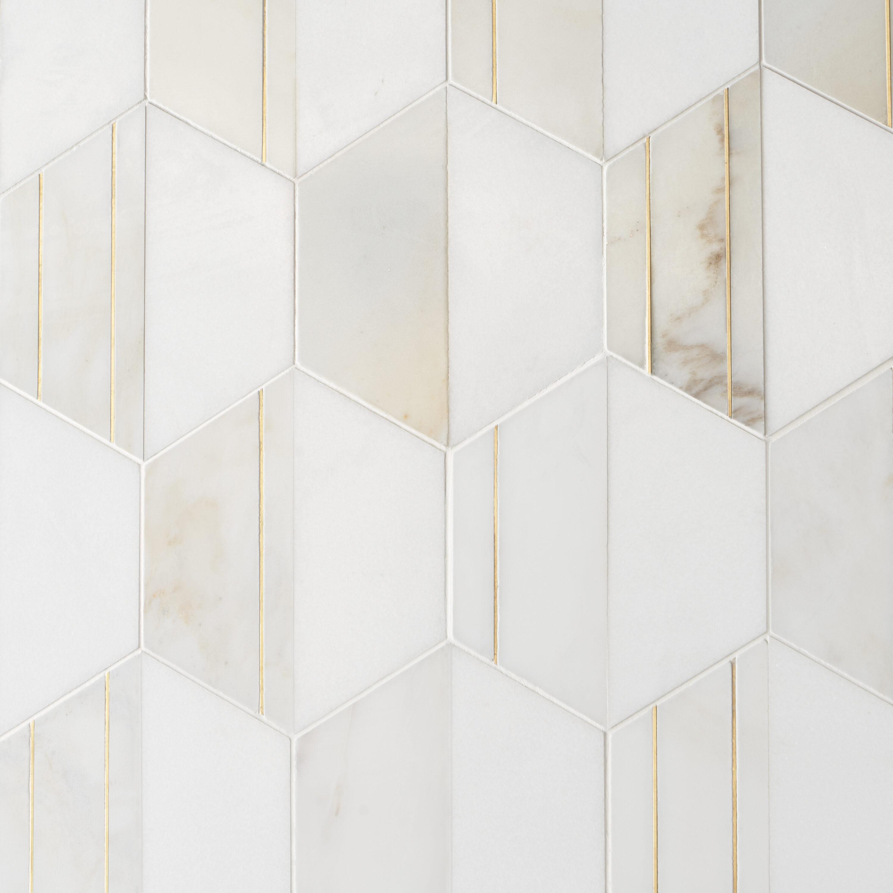 Meld 10.43" x 12.04" Marble and Brass Mosaic Hexagon Tile (0.87 Sq. Ft. / Sheet)
