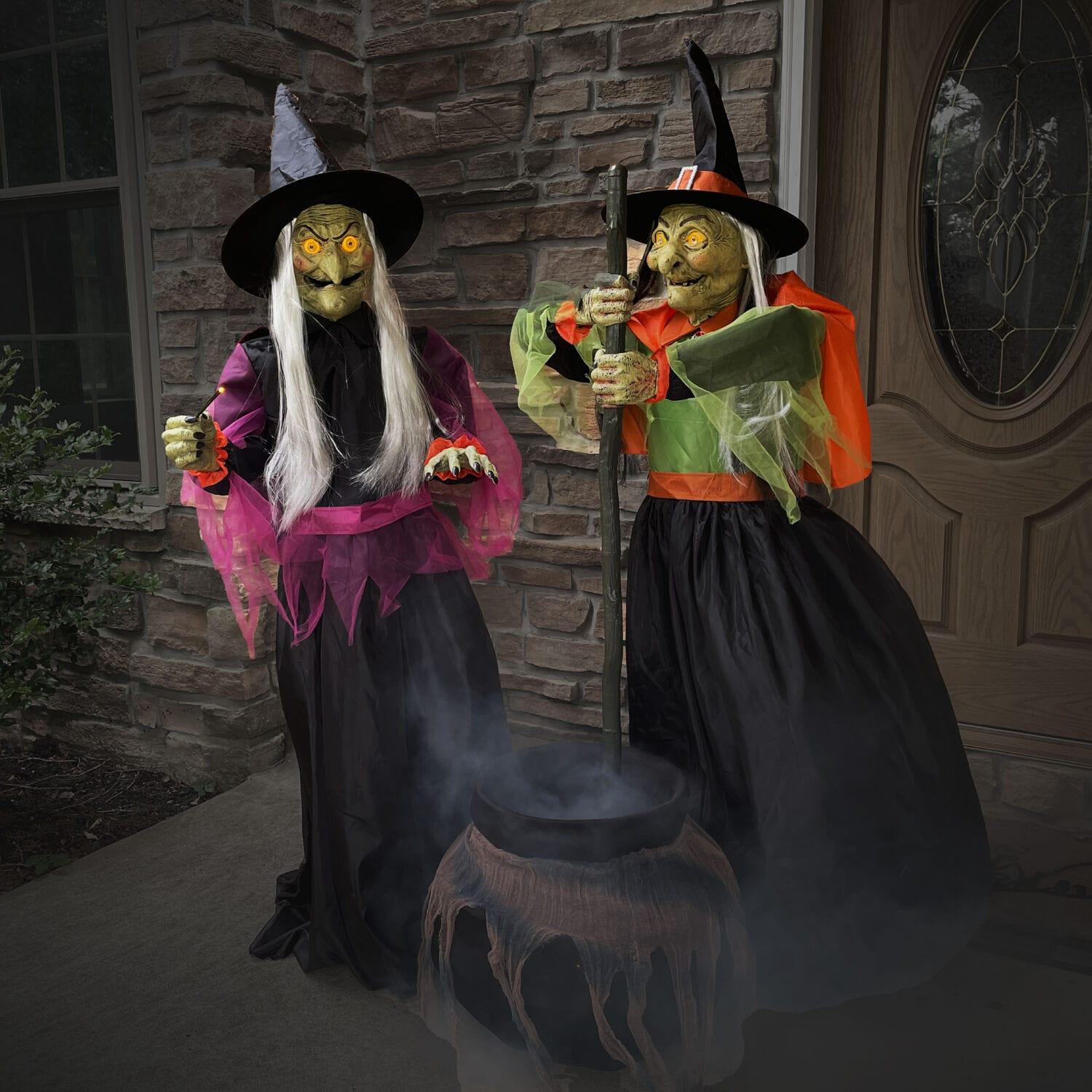 Haunted Hill Farm Haunted Hill Farm Motion-Activated Wicked Cauldron Witches, Plug-In Talking Halloween Animatronic