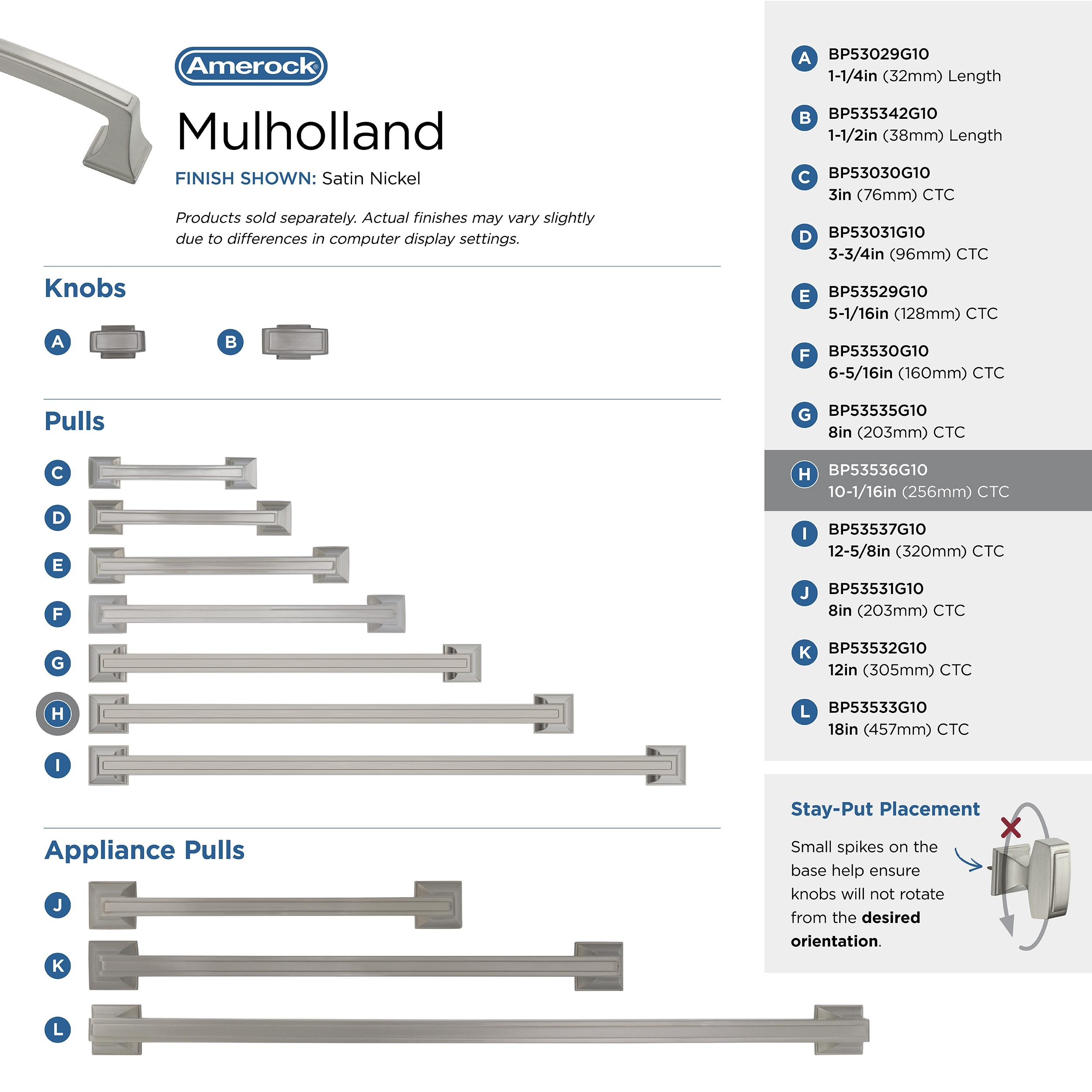 Amerock Mulholland 10-1/16 inch (256mm) Center-to-Center Satin Nickel Cabinet Pull