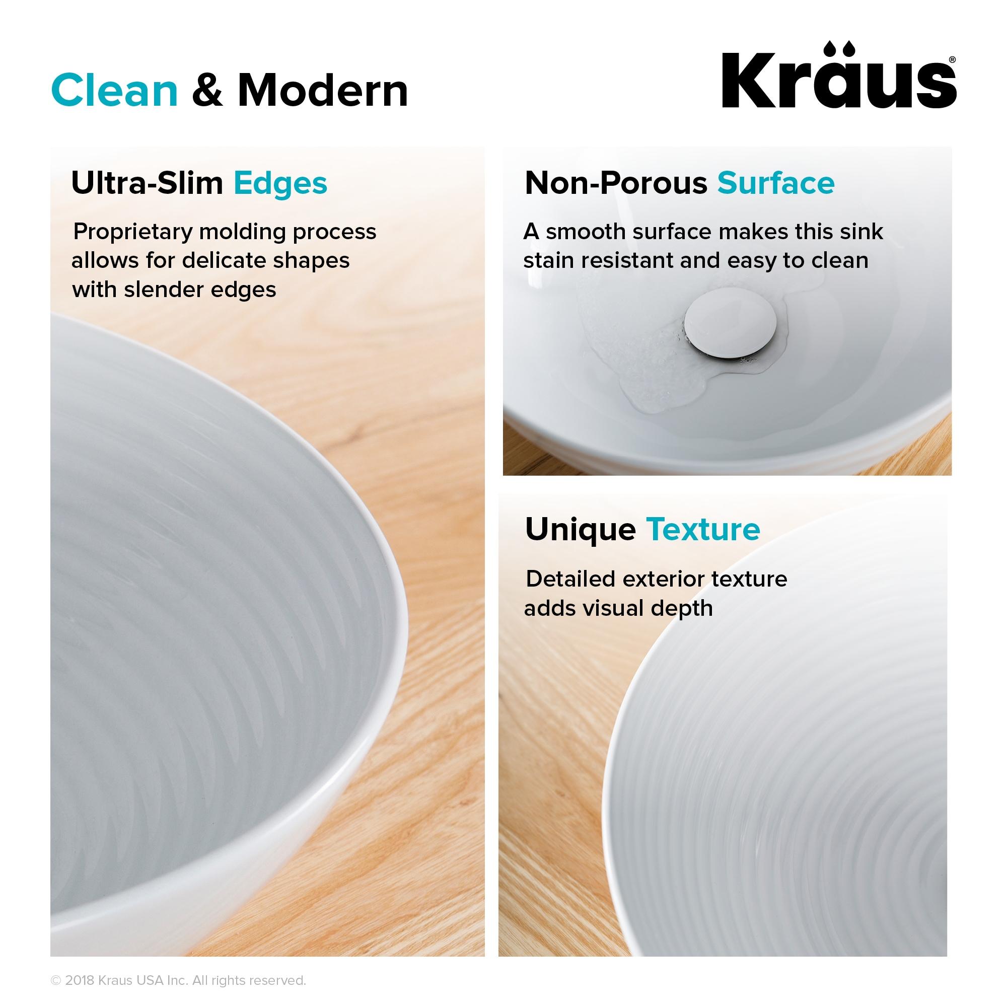 KRAUS Viva™ Thin Ceramics Vessel Bathroom Sink with Pop-Up Drain