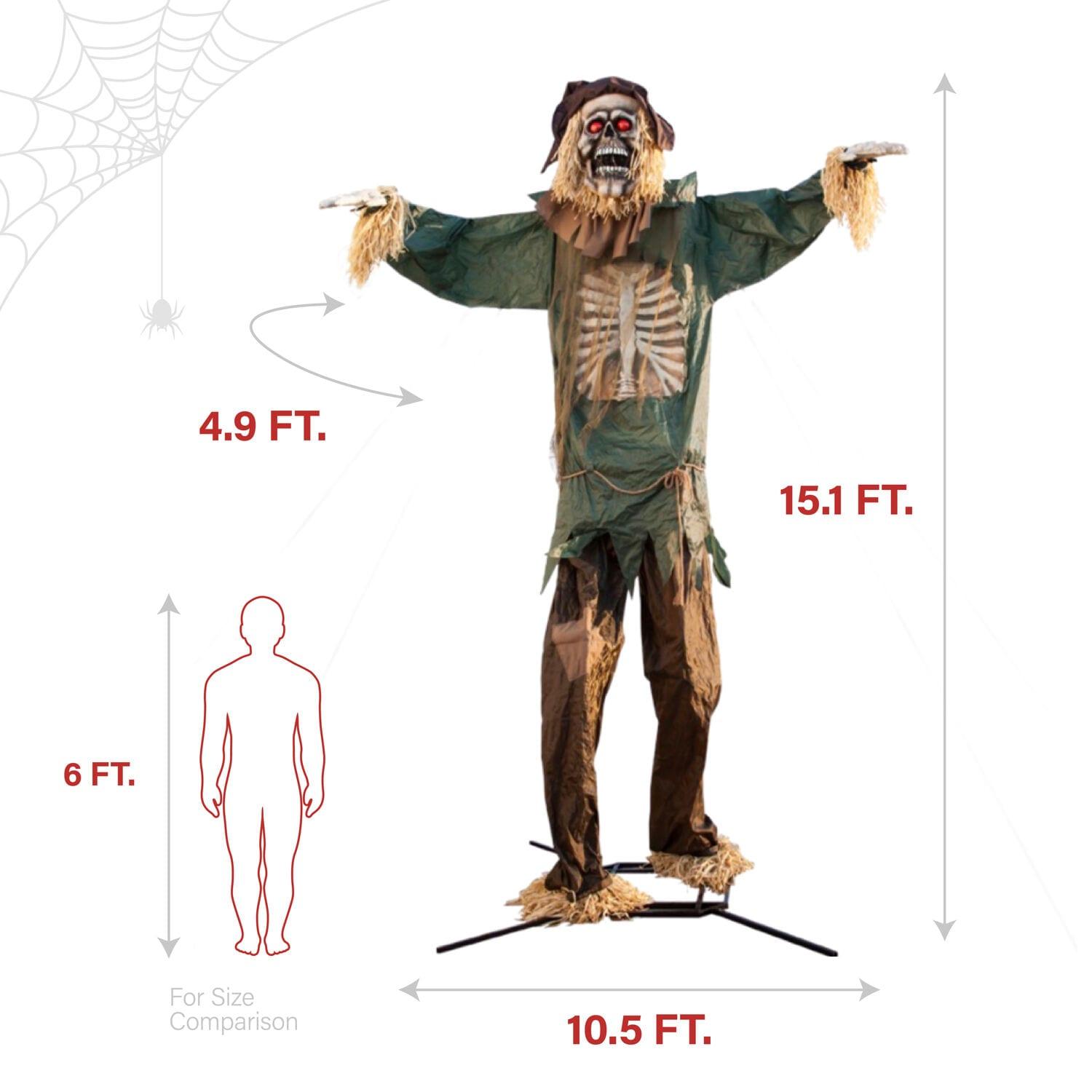 Haunted Hill Farm Haunted Hill Farm 15-ft. Animatronic Scarecrow for covered outdoor Halloween decoration