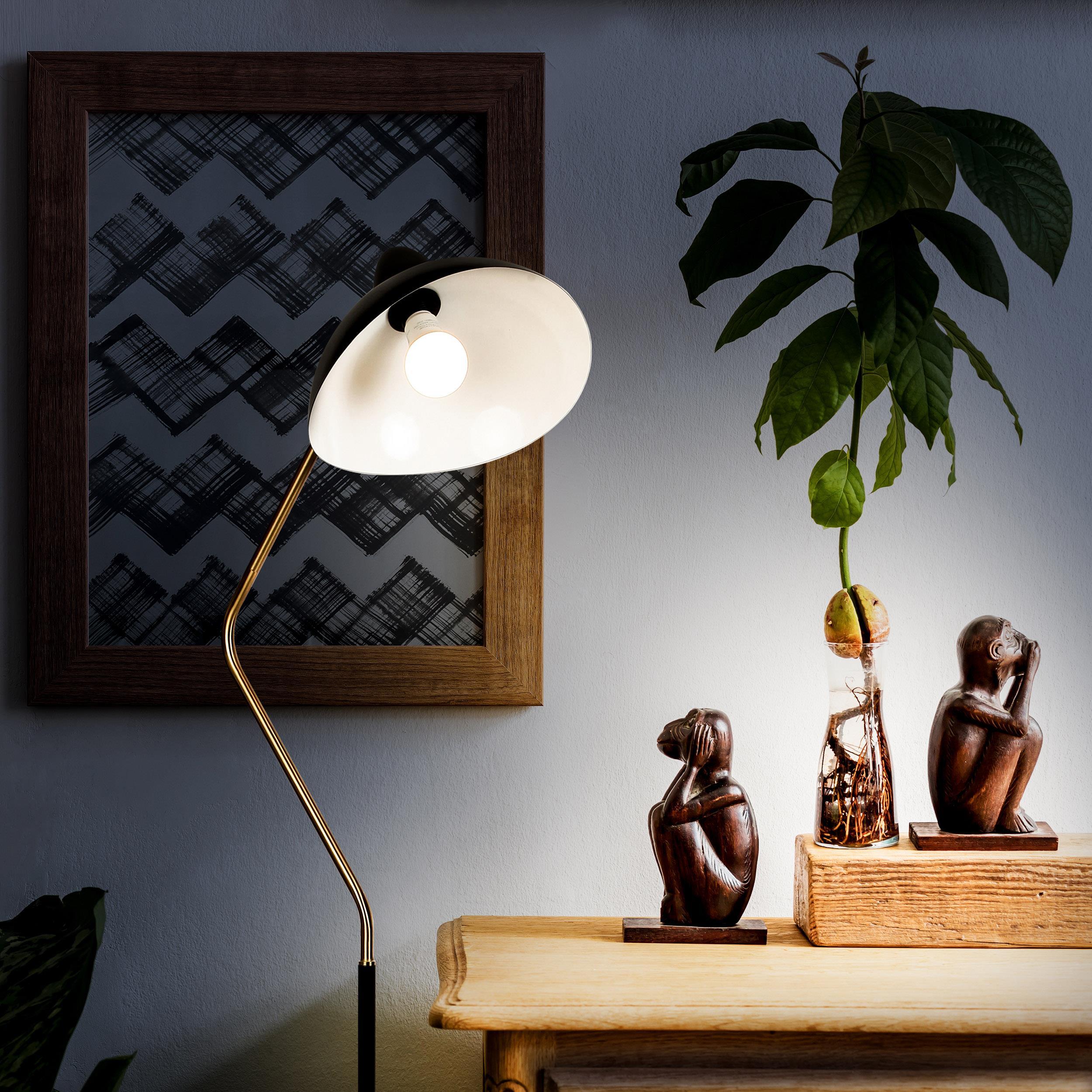 Brightech Swoop 69 in. Mid Century Modern Adjustable Curved Black Standing Lamp with Metal Bowl Shade and Gold Finish - LED Bulb Included