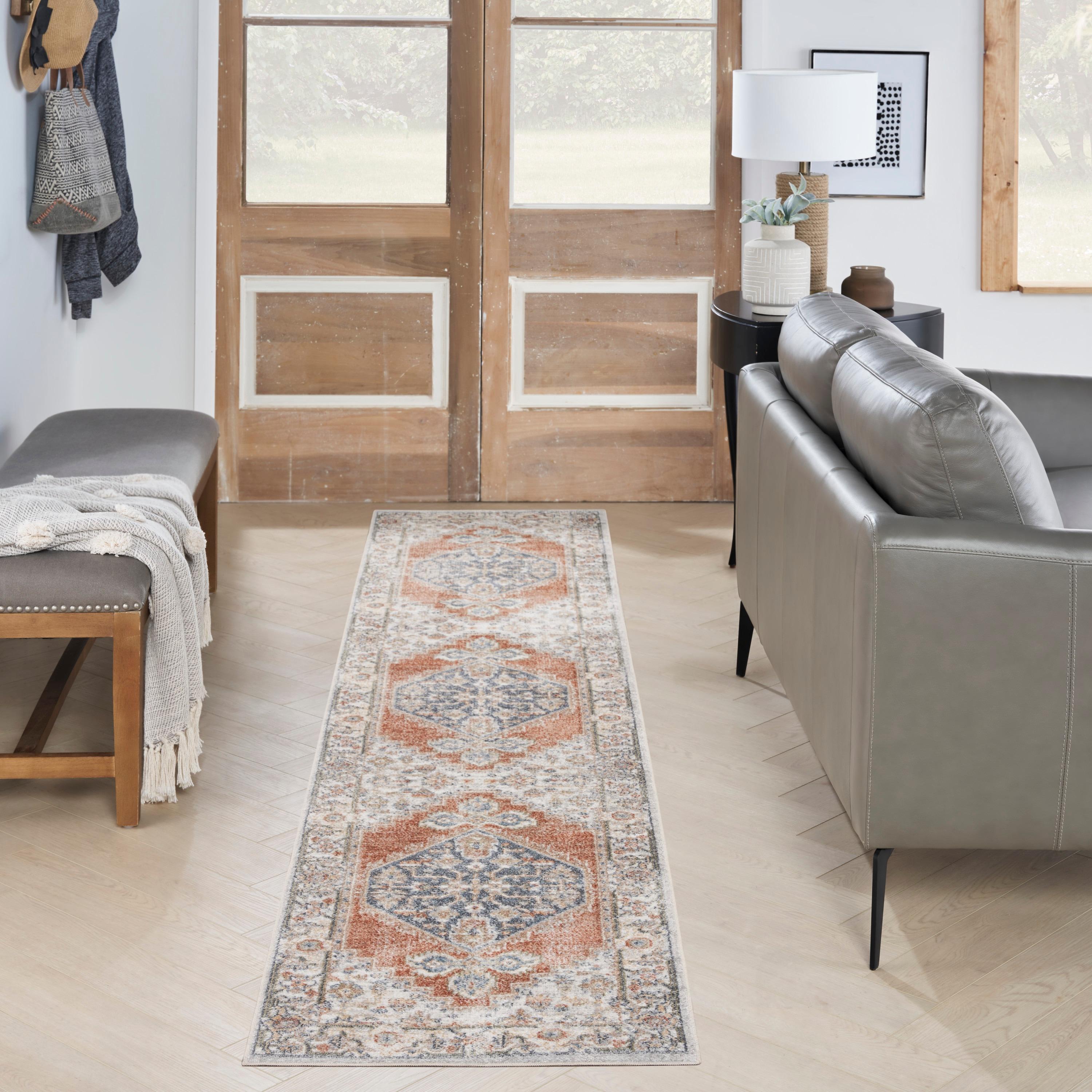 Nourison Astra Machine Washable Vintage Persian Indoor Bathroom, Kitchen Runner Rug Grey/Multi 2'2" x 12'