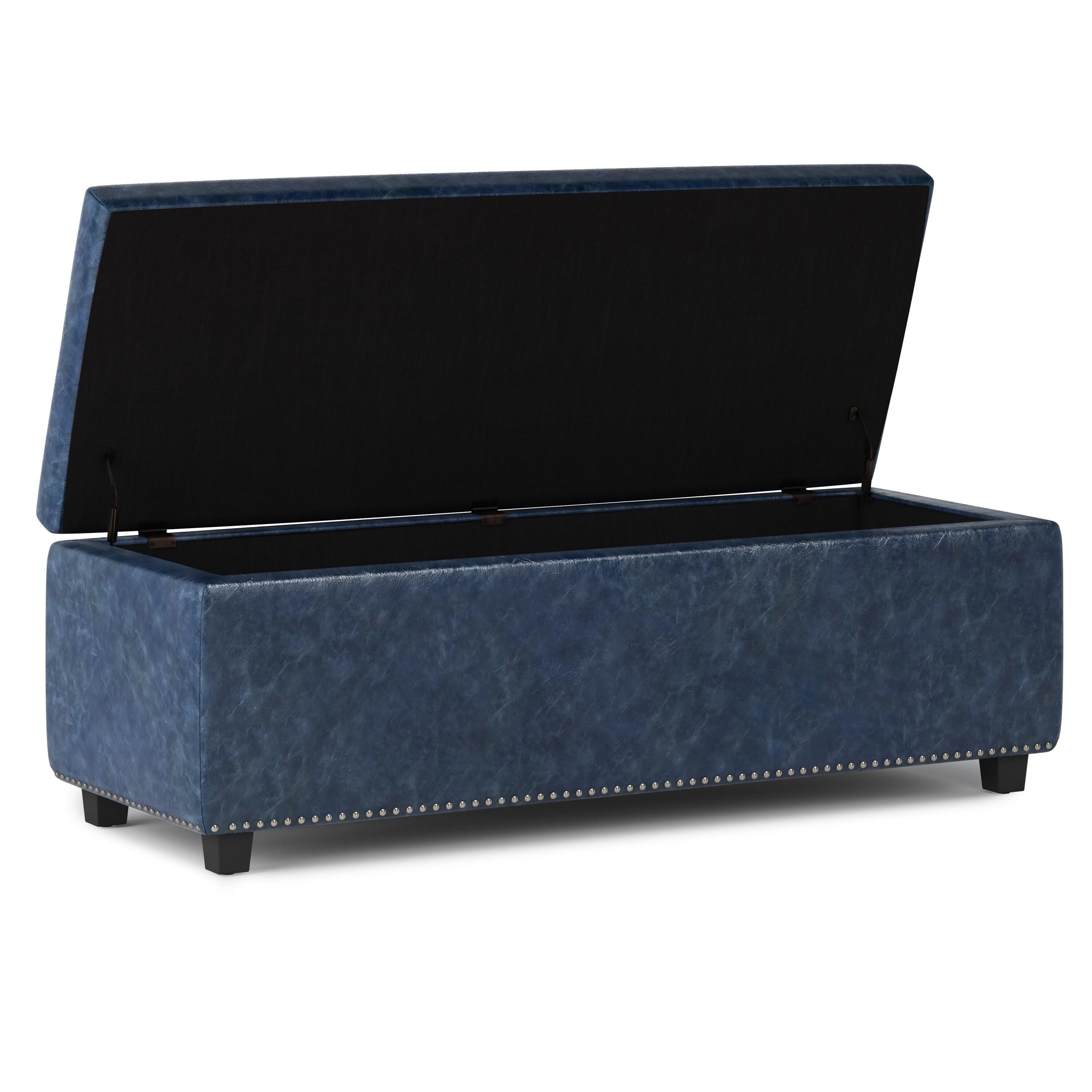 Simpli Home Hamilton 48"W Upholstered Storage Ottoman Bench with Lift-Top Lid, Tufted Design, and Nailhead Trim