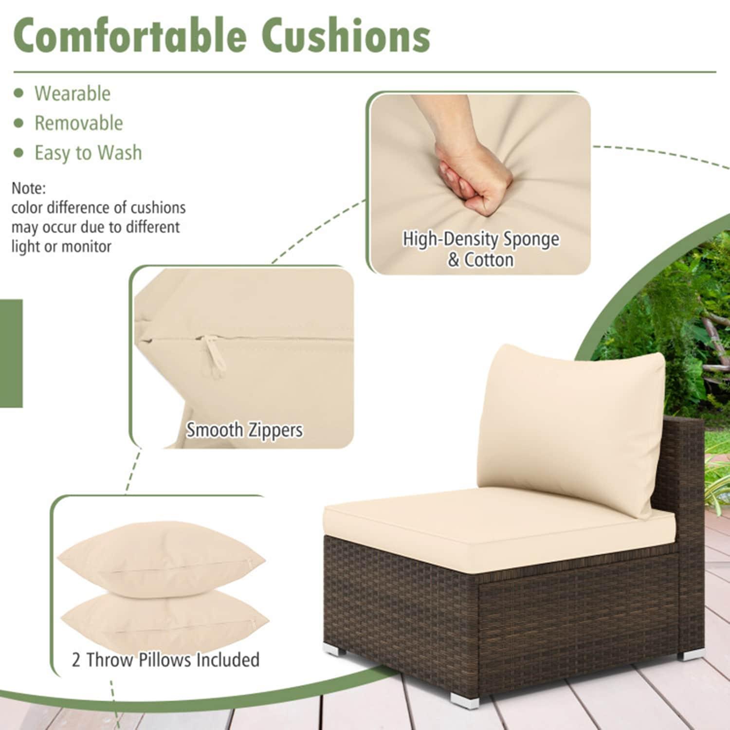 Topcobe 7 Pieces Patio Rattan Furniture Set with Sectional Sofa Cushions, Outdoor Patio Furniture-Beige