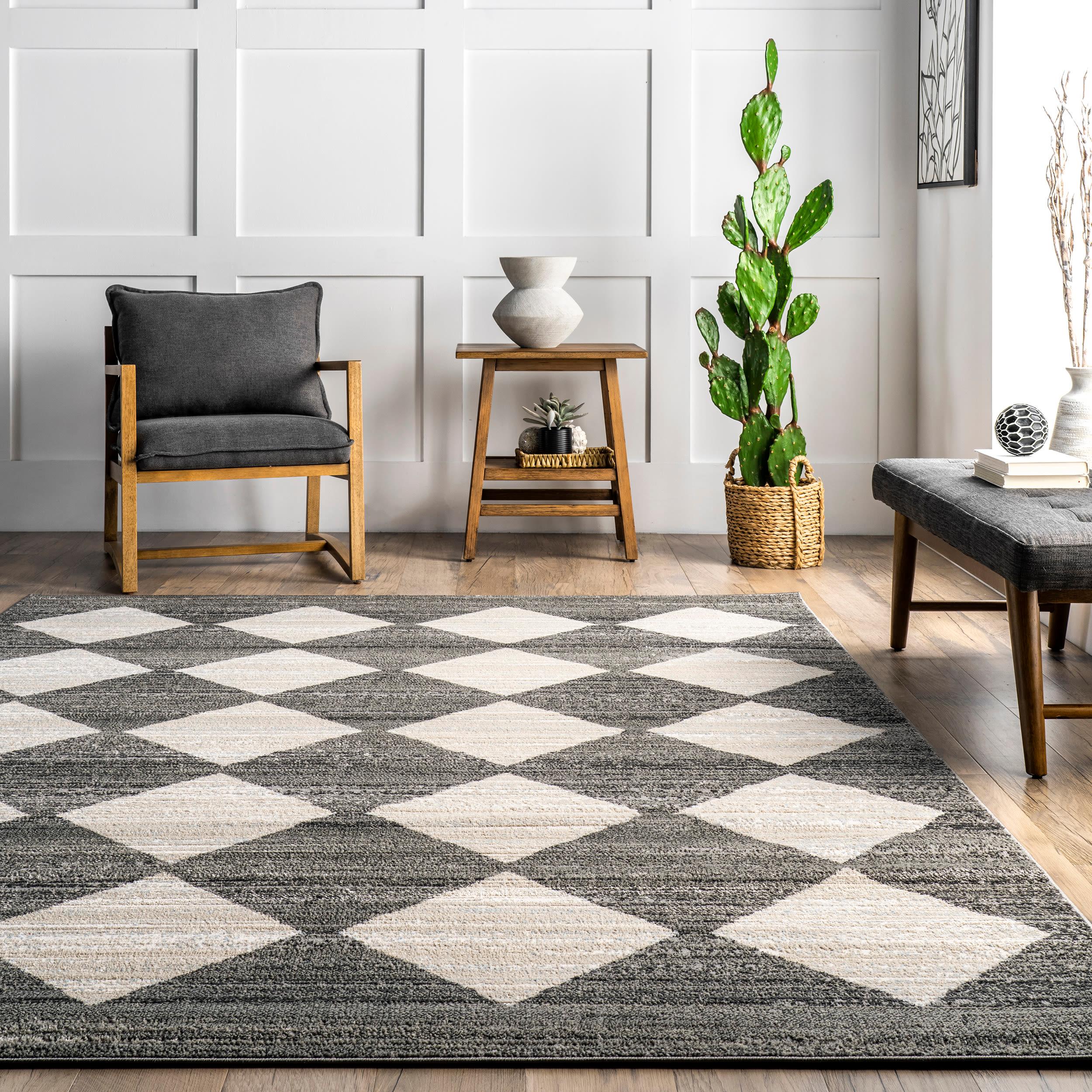 Nuloom Gianna Geometric 5x8 Indoor Area Rug for Living Room Bedroom Dining Room Kitchen, Grey/Ivory