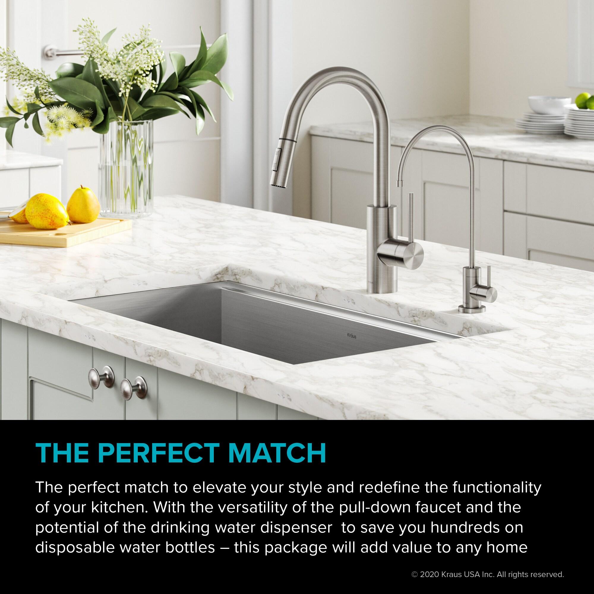 KRAUS Oletto Pull-Down Kitchen Faucet and Purita Water Filter Faucet Combo