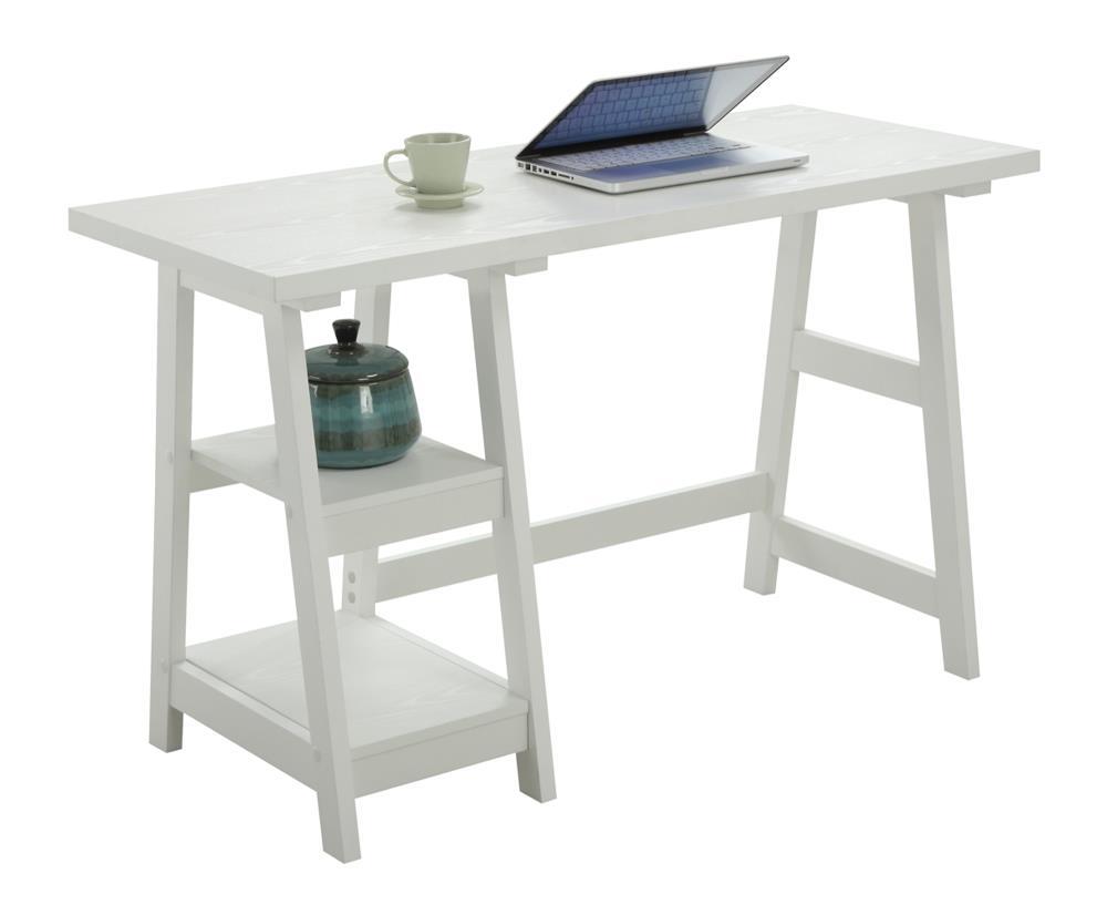 Convenience Concepts Designs2Go 29.25" Tall Trestle Desk with Shelves, White