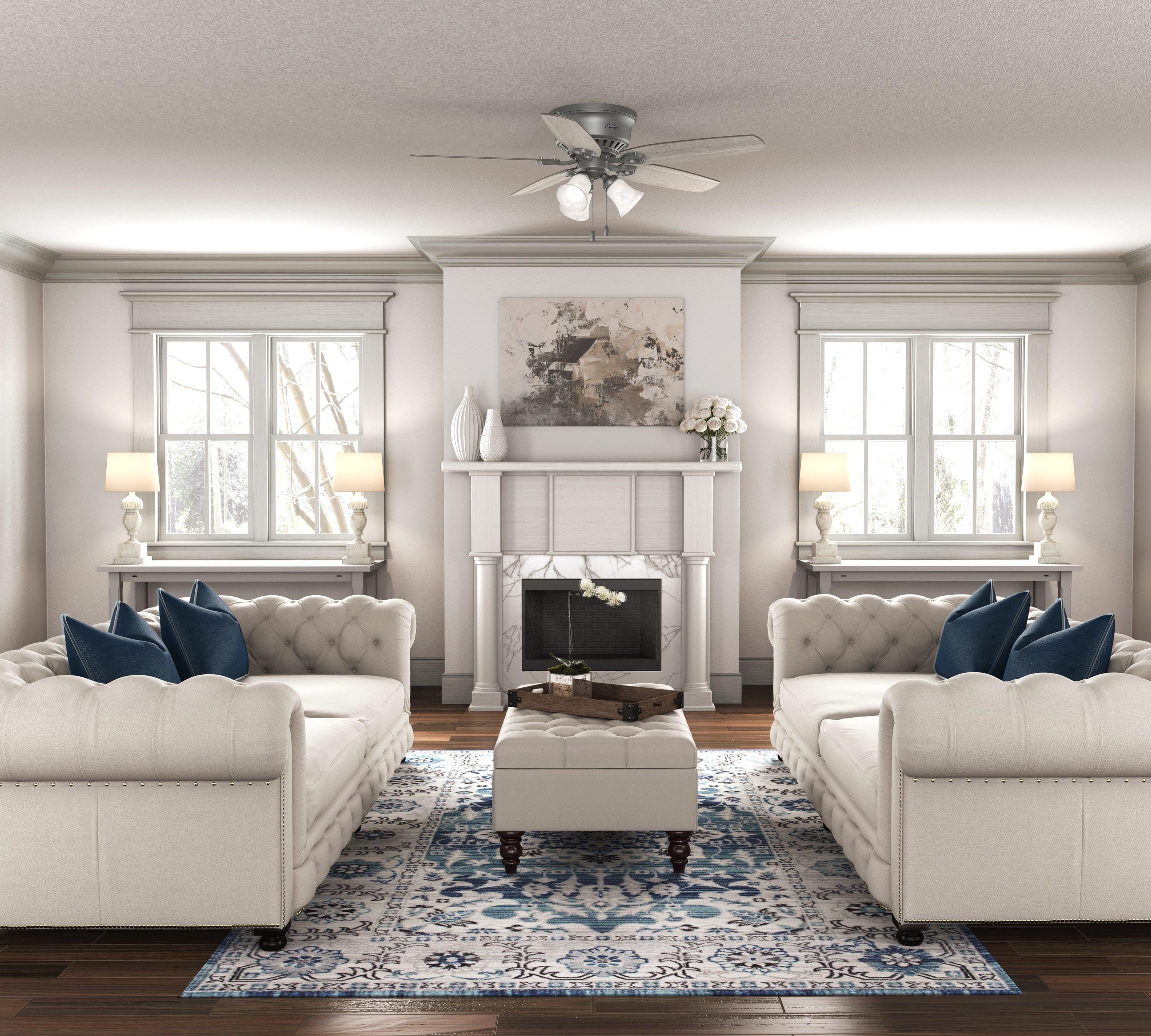 Builder Low Profile 52" 5 - Blade Flush Mount Ceiling Fan with Lights and Pull Chains