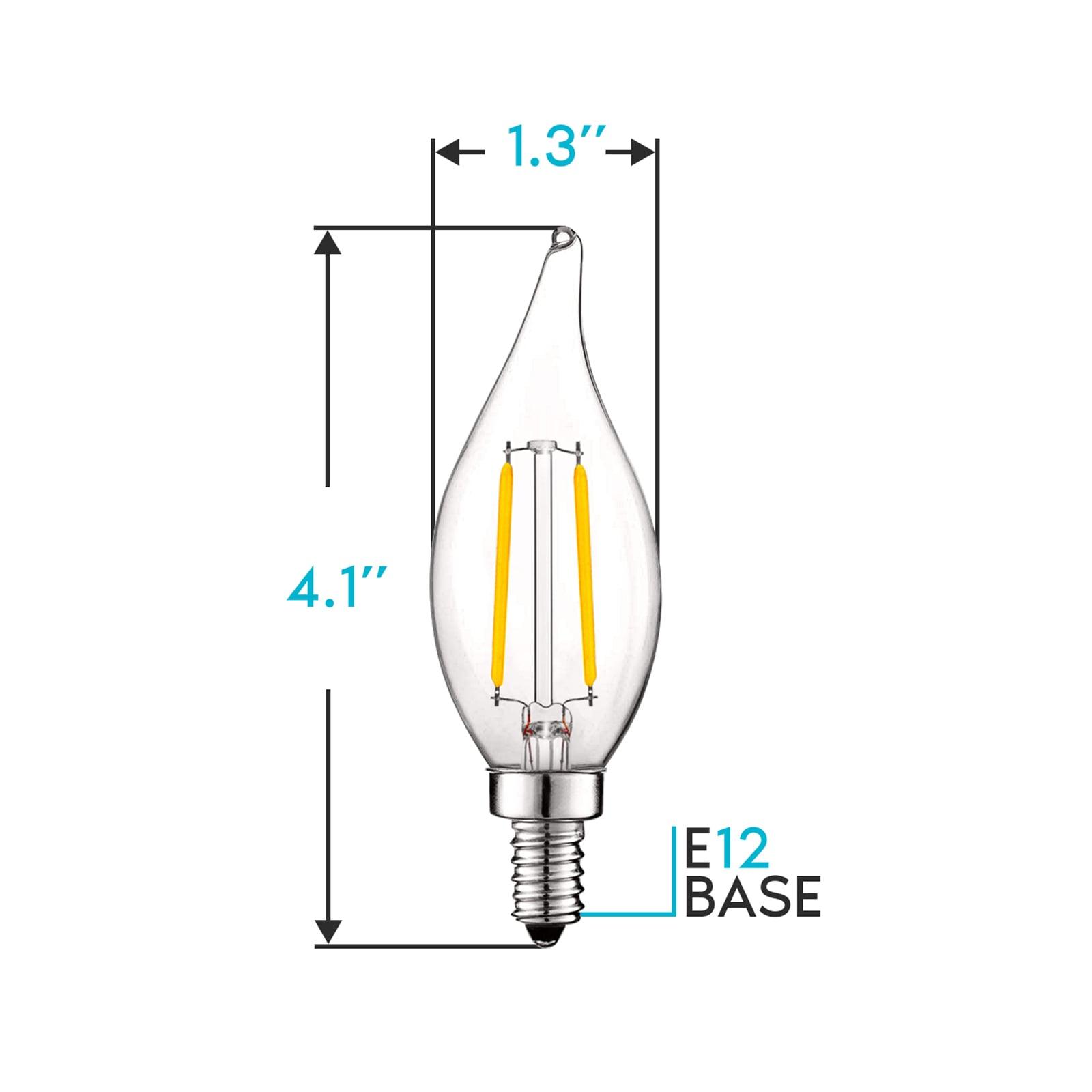 Luxrite 4W E12 Vintage Candelabra Dimmable LED Light Bulbs, 40W Equivalent 400 Lumens, 3000K Soft White, Flame Tip, 24-Pack