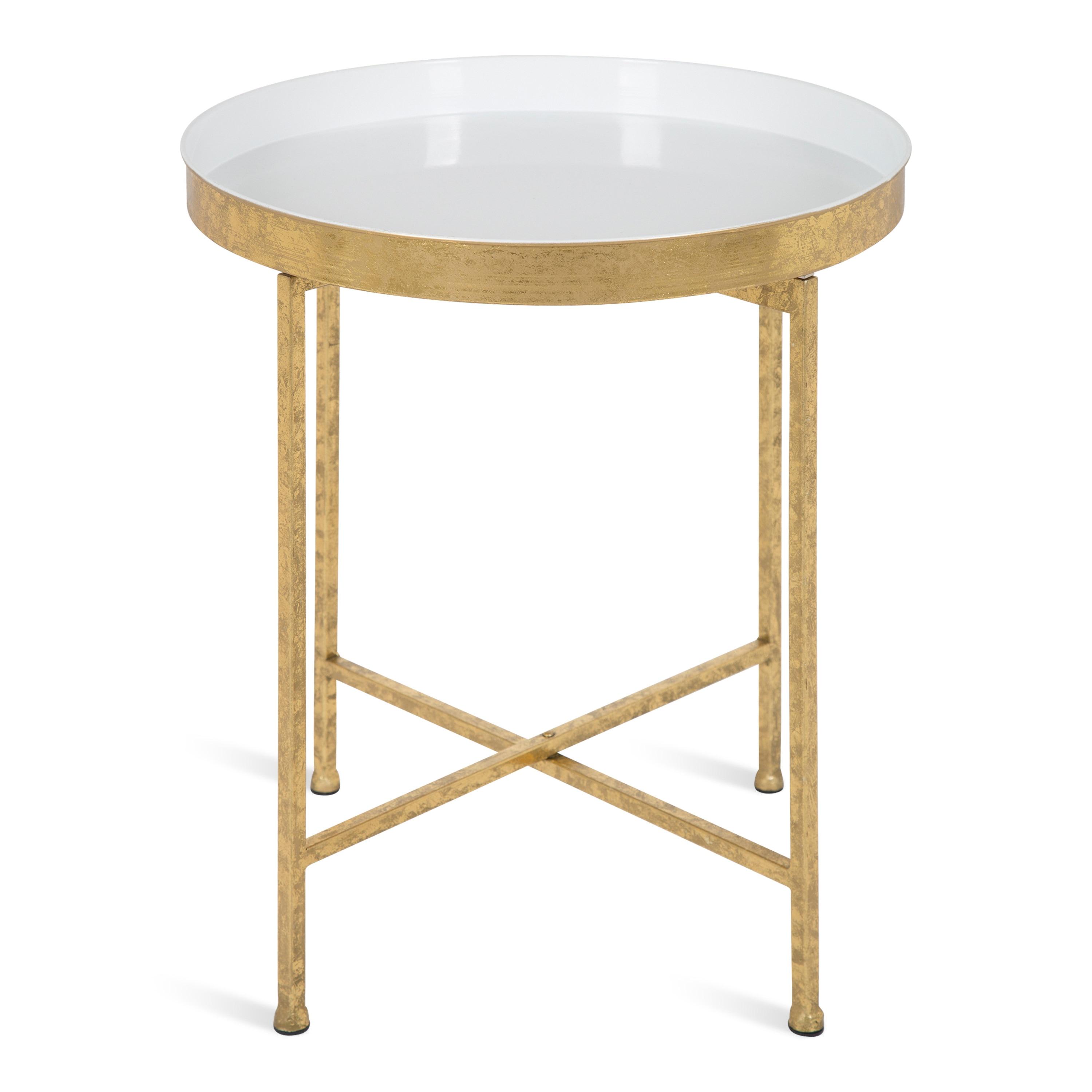 Kate and Laurel Celia Round Metal Side Table, 18.25x18.25x22, White and Gold