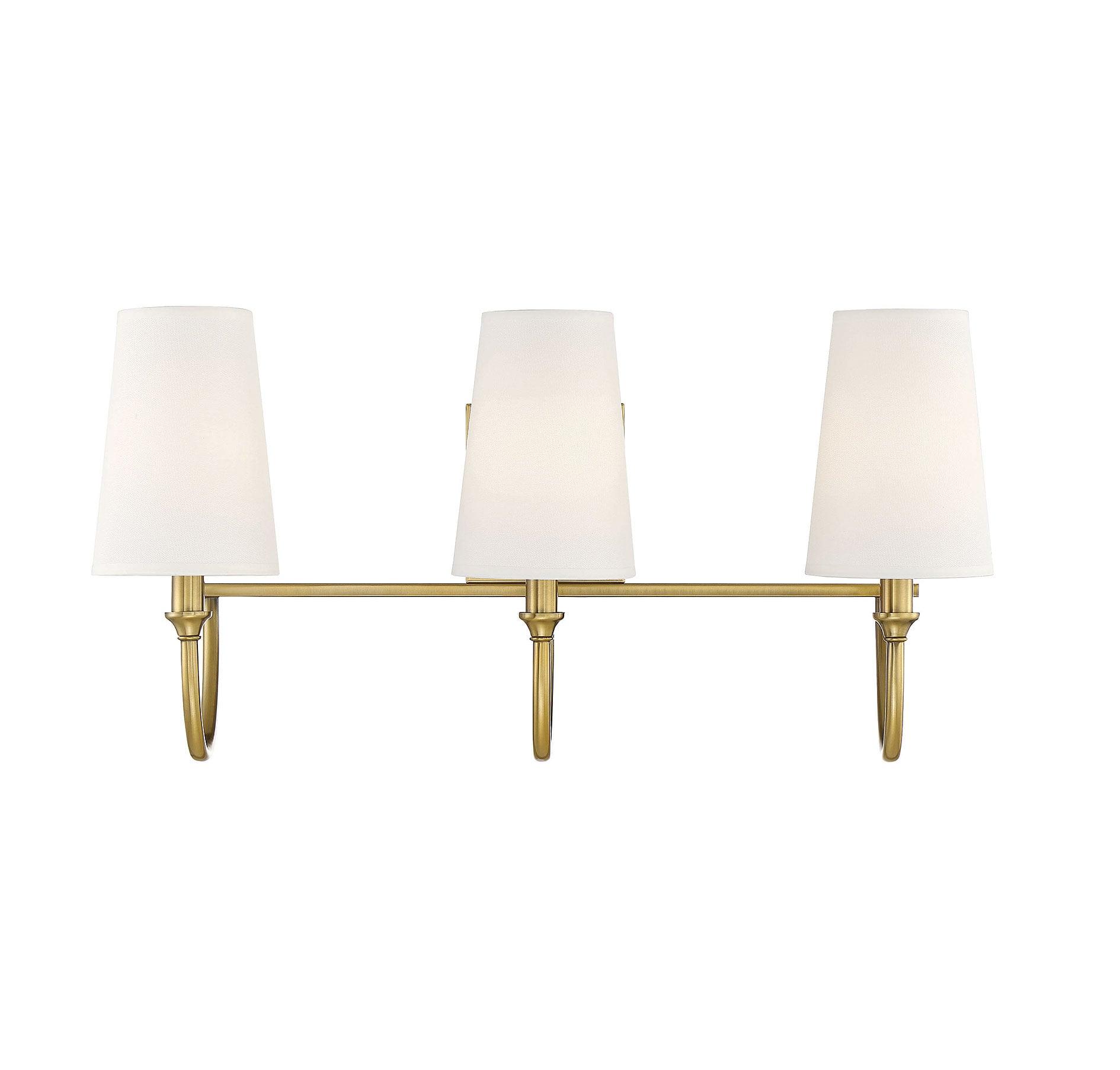 Modern 3-Light Bath Bar Vanity Light with Cone Shaped Fabric Shade 24 inches W X 12 inches H-Warm Brass Finish Bailey Street Home 159-Bel-4167325