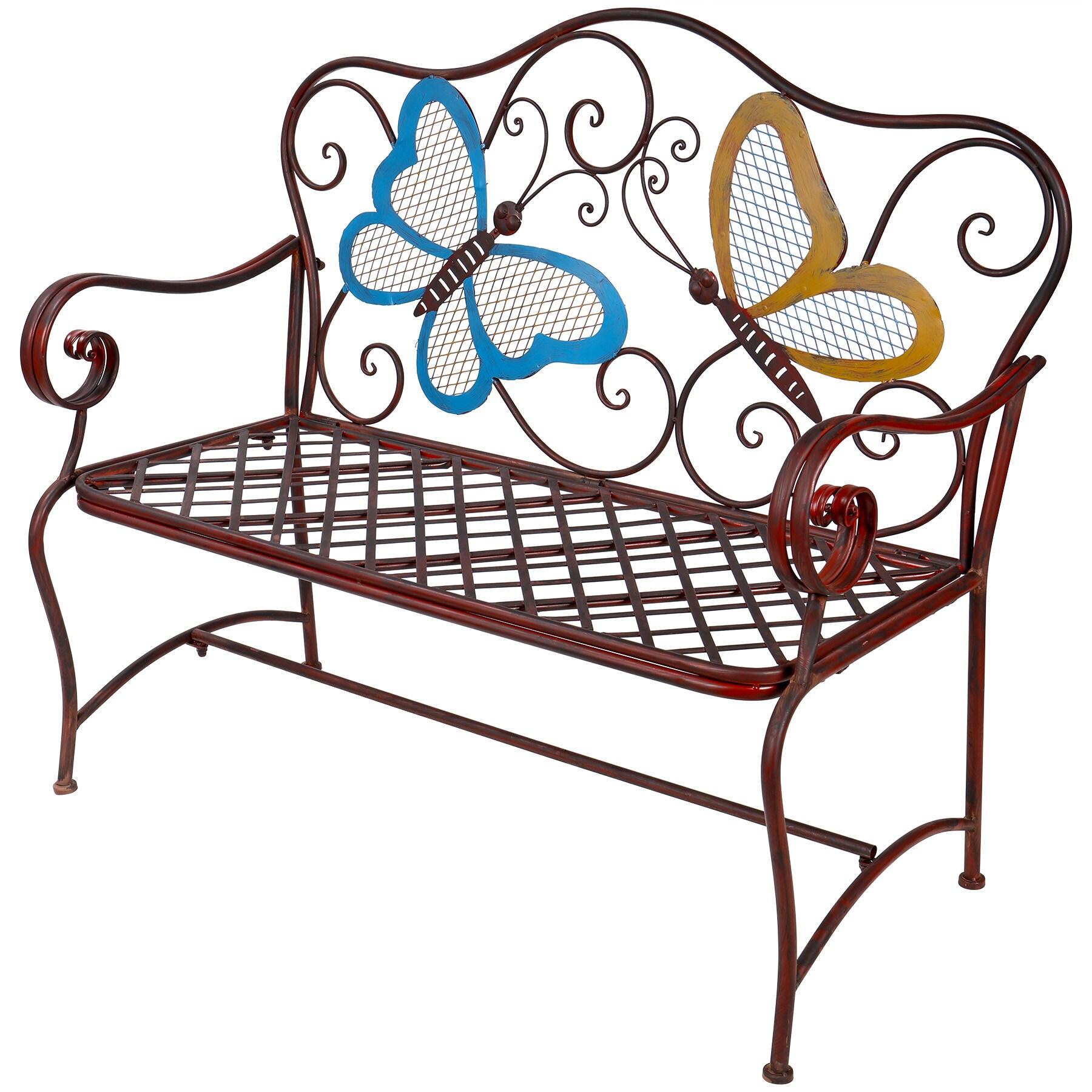 Butterfly Metal Bench Brown - Alpine Corporation: Chic Garden Seating, Weather-Resistant Patio Furniture