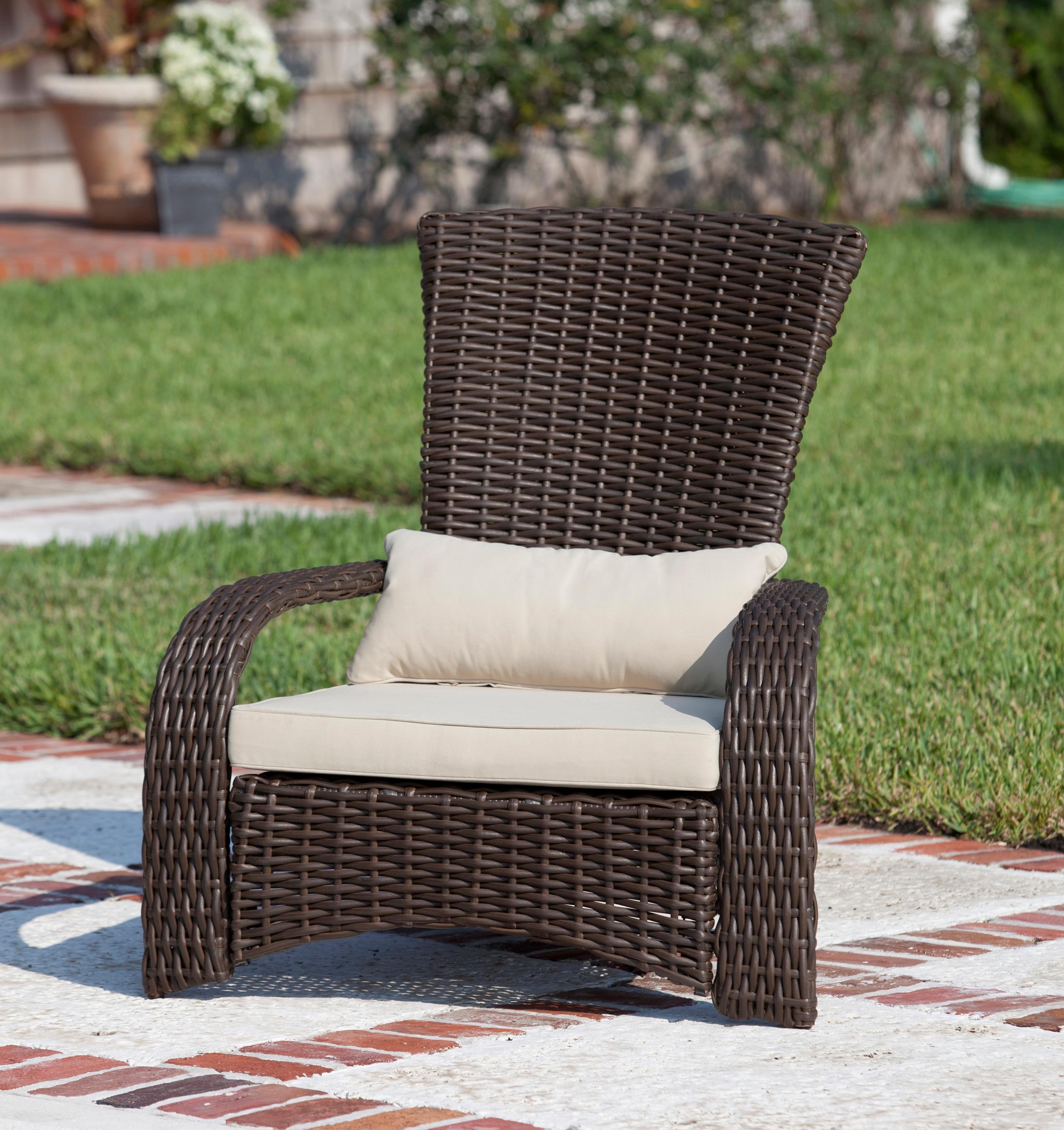PatioSense Patio Sense Coconino Wicker Lounge Chair, Adirondack Style Includes 3" Thick Beige Cushion & Lumbar Pillow