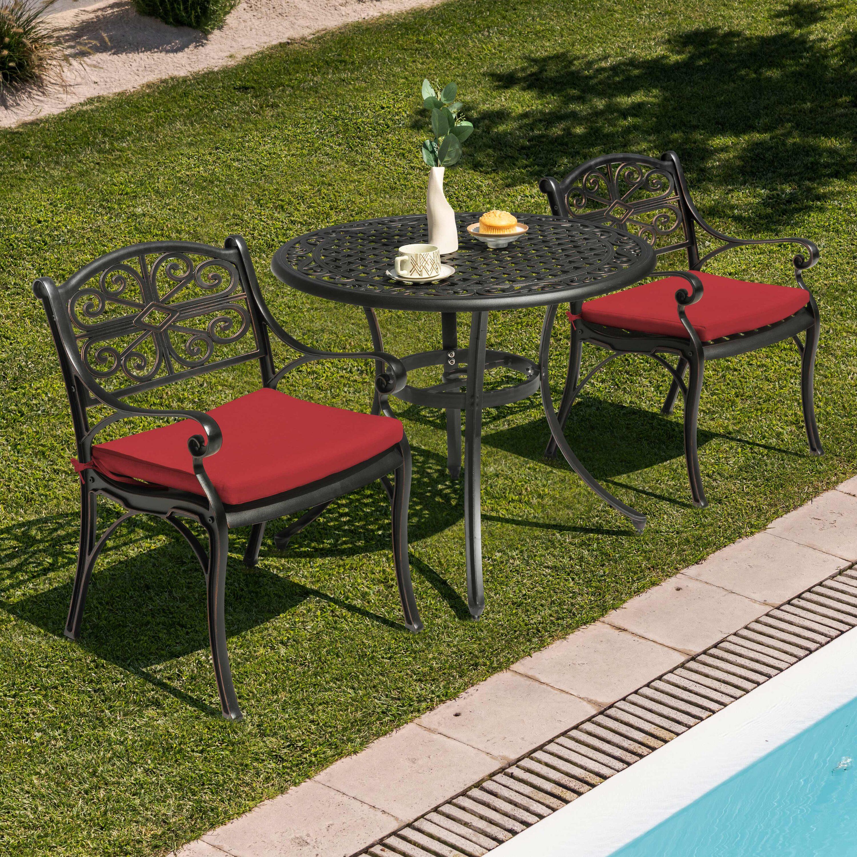 Nuu Garden 3-Piece Patio Bistro Set Outdoor Cast Aluminum Bistro Table and Chairs Set of 2, Outdoor Patio Table Set with Umbrella Hole and Cushions for Patio Balcony, Black