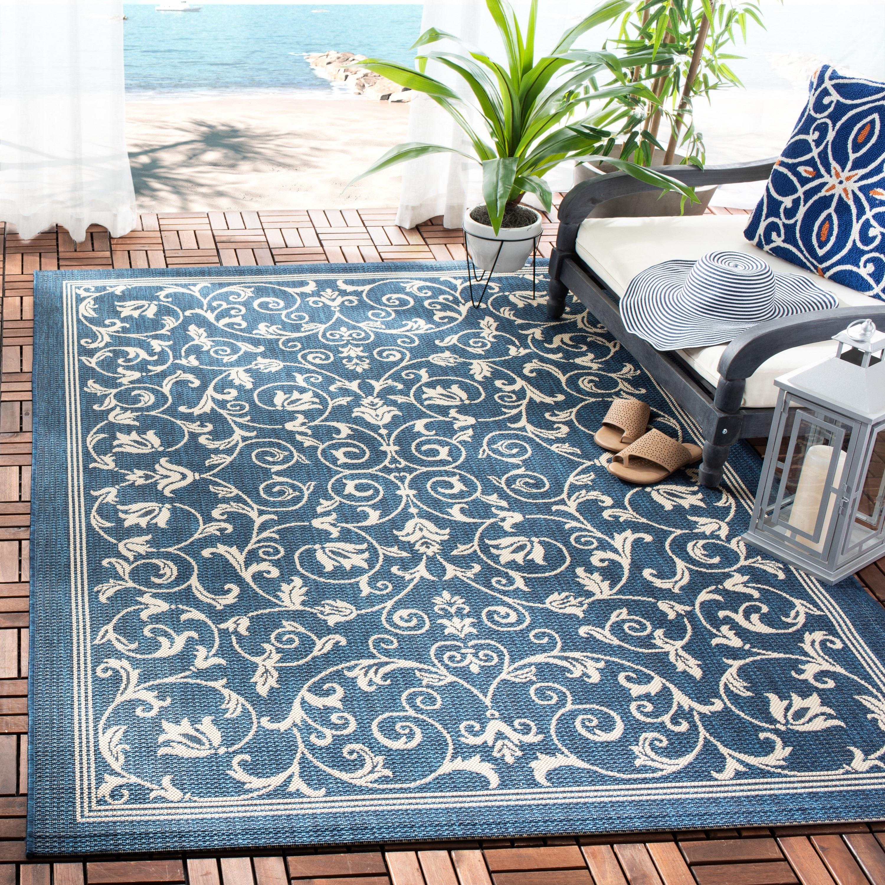 Courtyard CY2098 Power Loomed Indoor and Outdoor Area Rug - Navy/Beige - 5'3"x7'7" - Safavieh