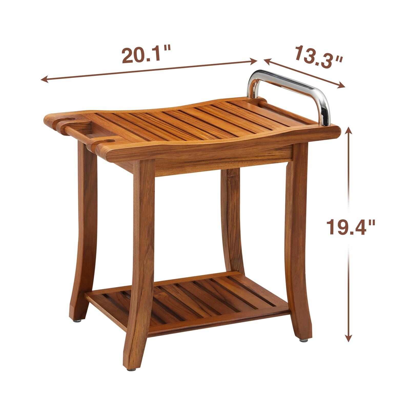 Utopia Alley 20'' Teak Shower Bench with Handle, Large Teak Shower Stool for Bathroom, Waterproof Bathroom Bench - Teak Shower Stool