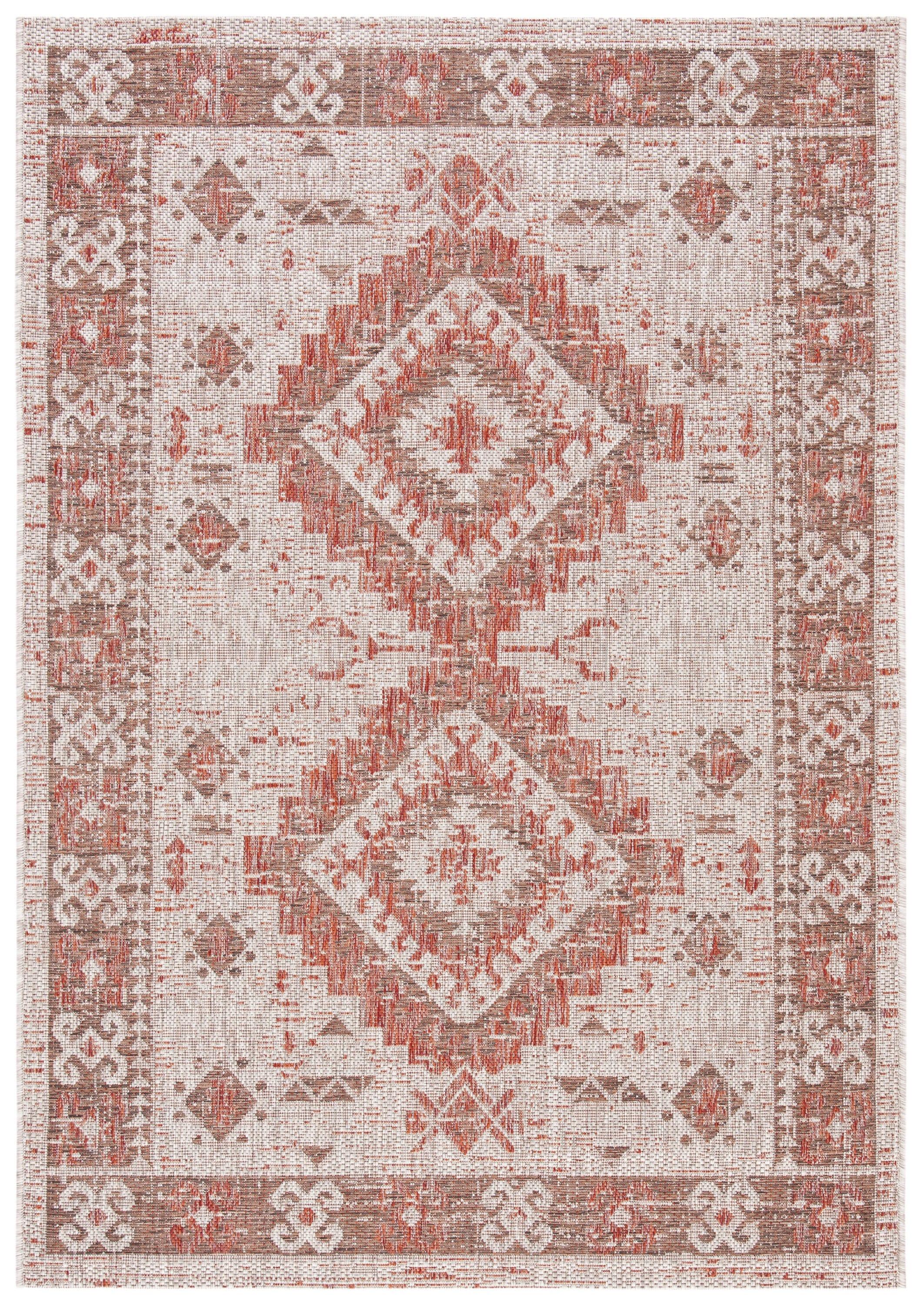 Courtyard CY8546 Power Loomed Indoor and Outdoor Area Rug - Beige/Red - 4'x5'7" - Safavieh