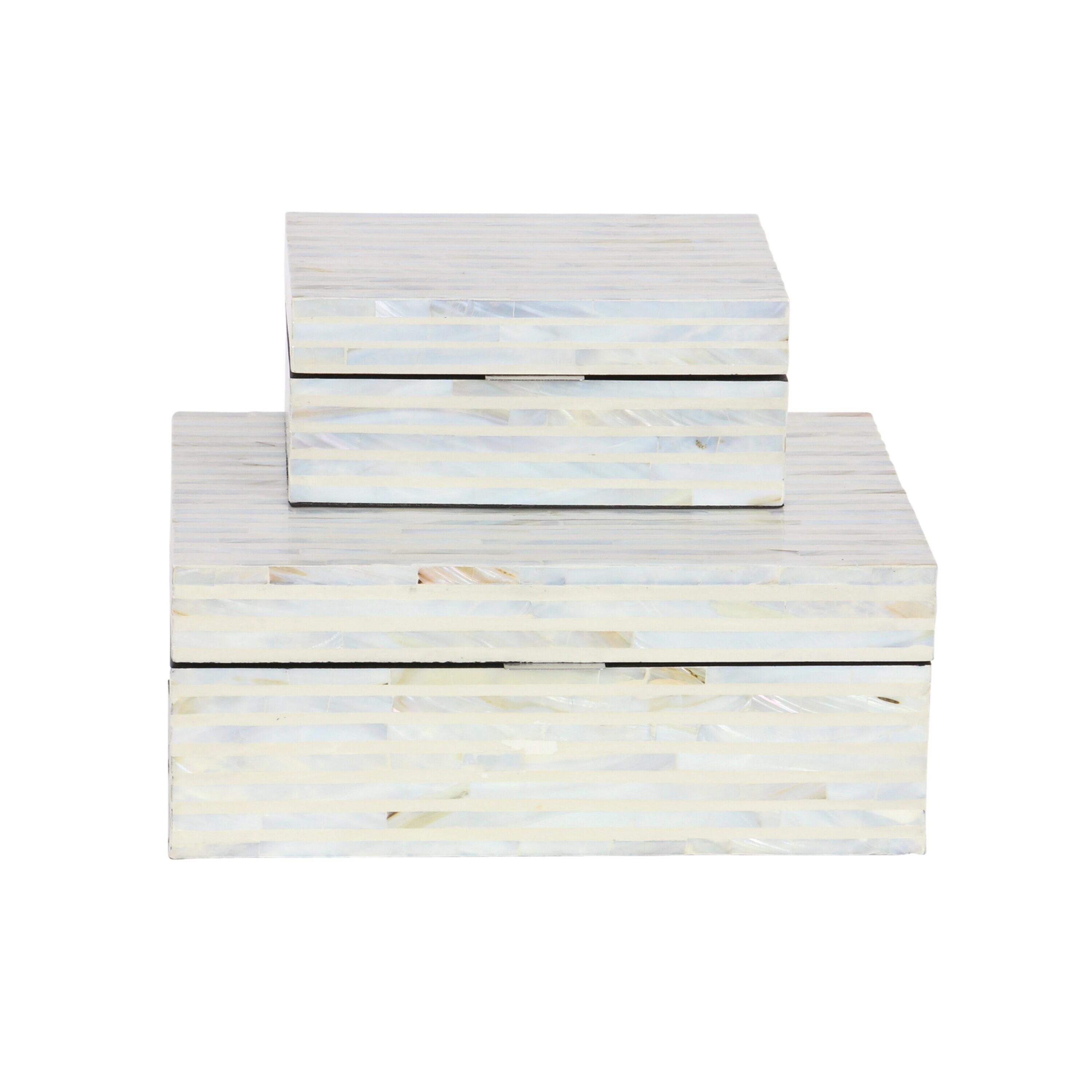 Set of 2 Shell Mosaic Patterned Wood Box White - Olivia & May