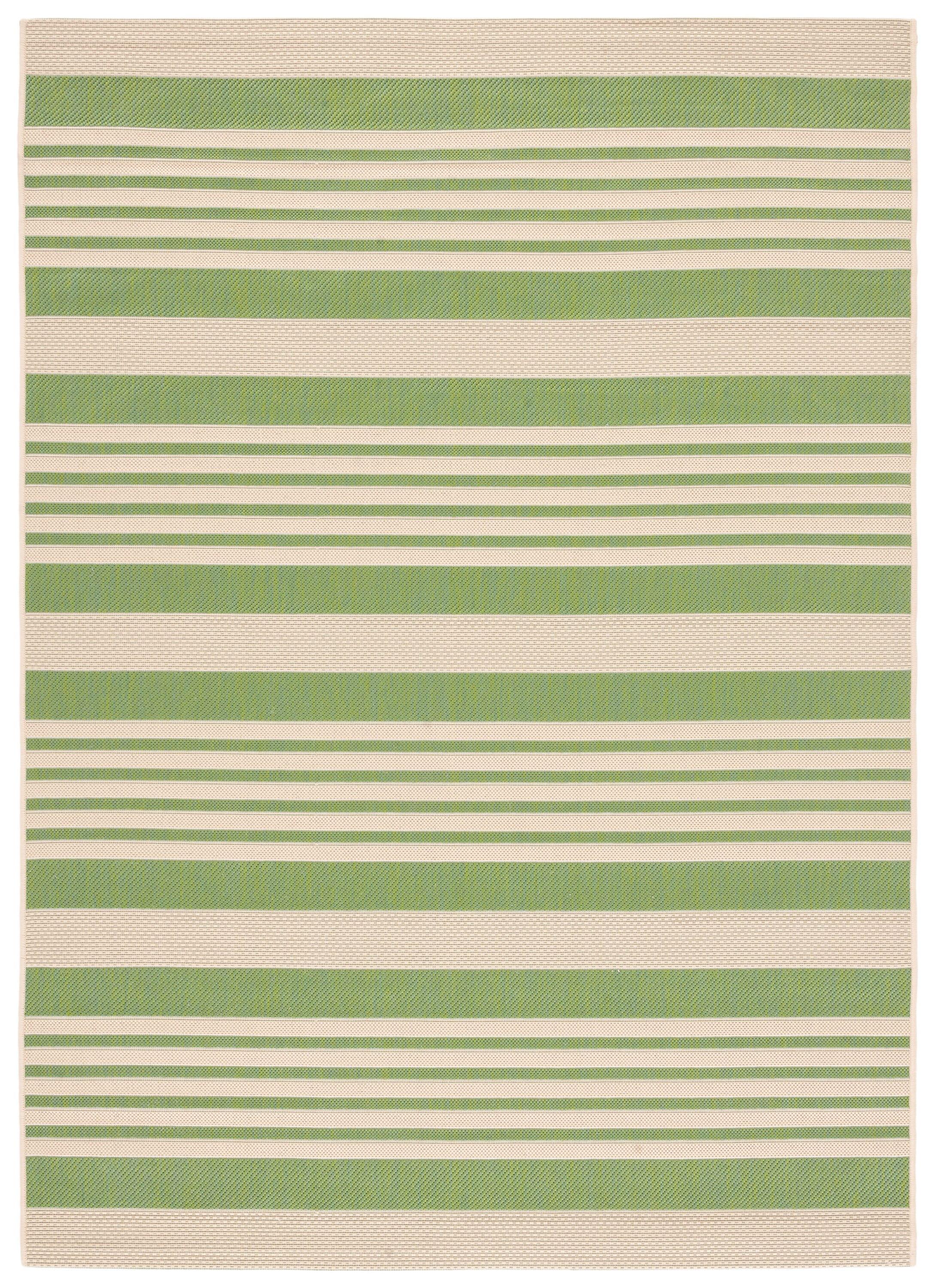SAFAVIEH Courtyard Caroline Striped Indoor/Outdoor Area Rug, 4' x 5'7", Green/Beige
