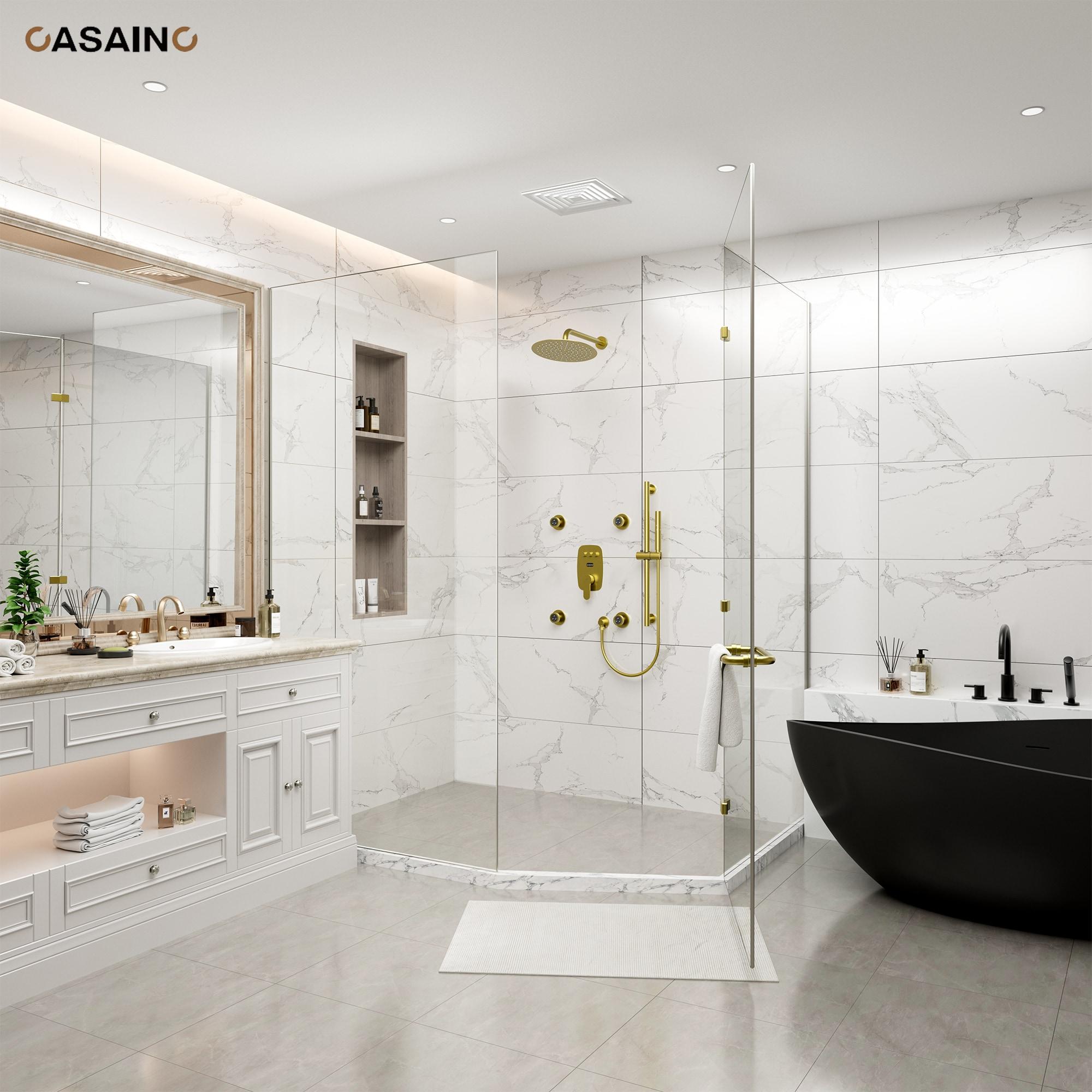 3-Function 12 Inch Temperature Digital Display Shower System With 2-Setting Slider Bar Handheld And 4Pcs Body Jets