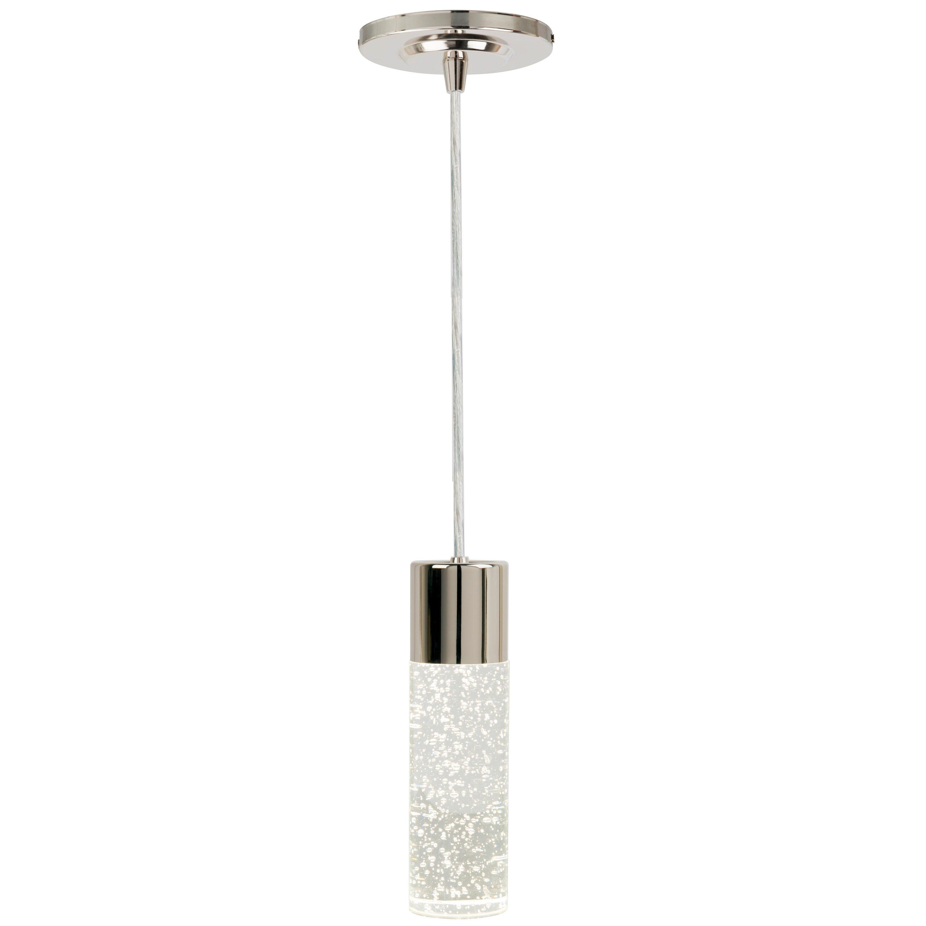 Style Selections Dunwynn 2.75-in Polished Nickel Mini Seeded Glass Cylinder LED Pendant